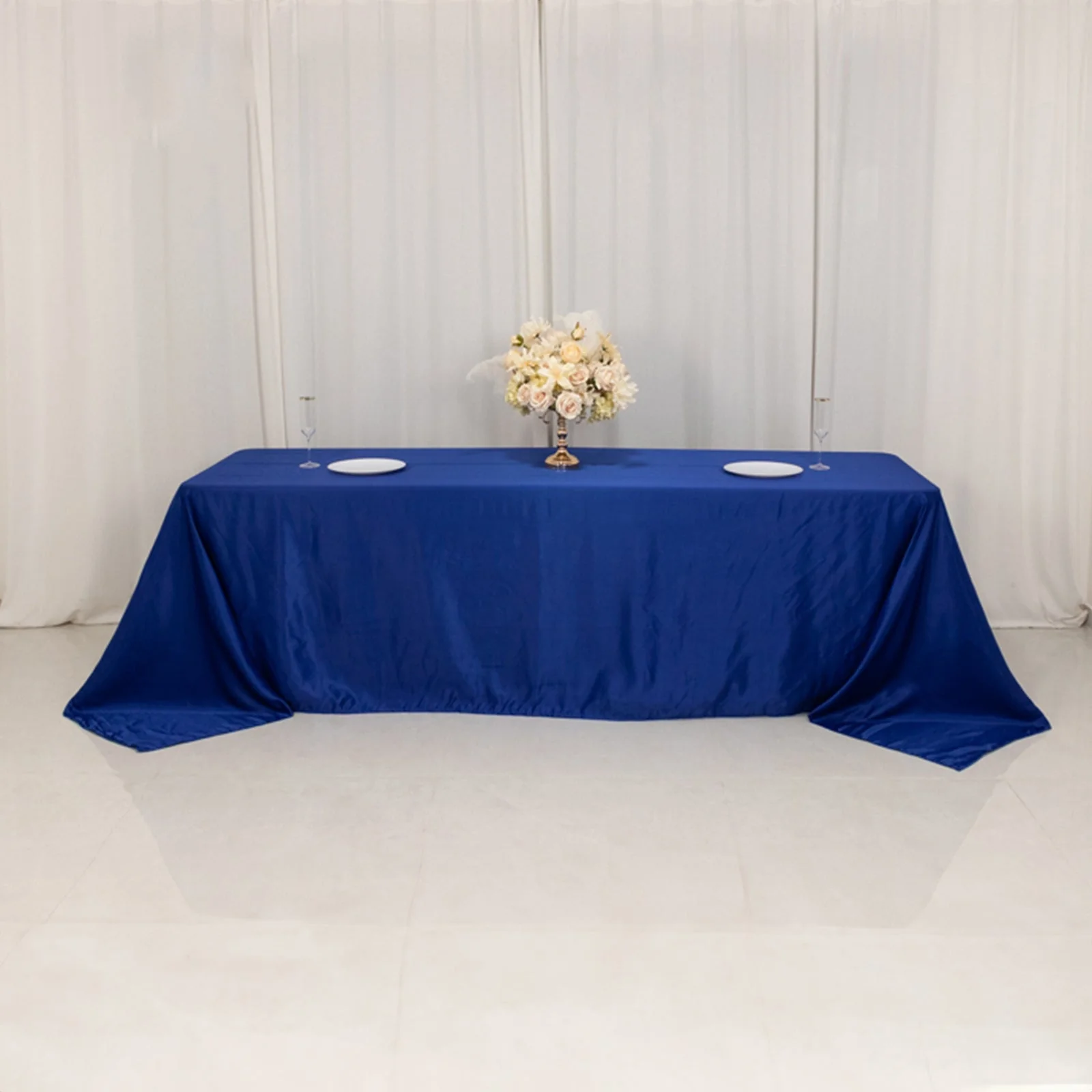 Lamour Satin Rectangle Tablecloth 90"x156" Royal Blue - Soft Sheen Seamless Table Cover - Image 6