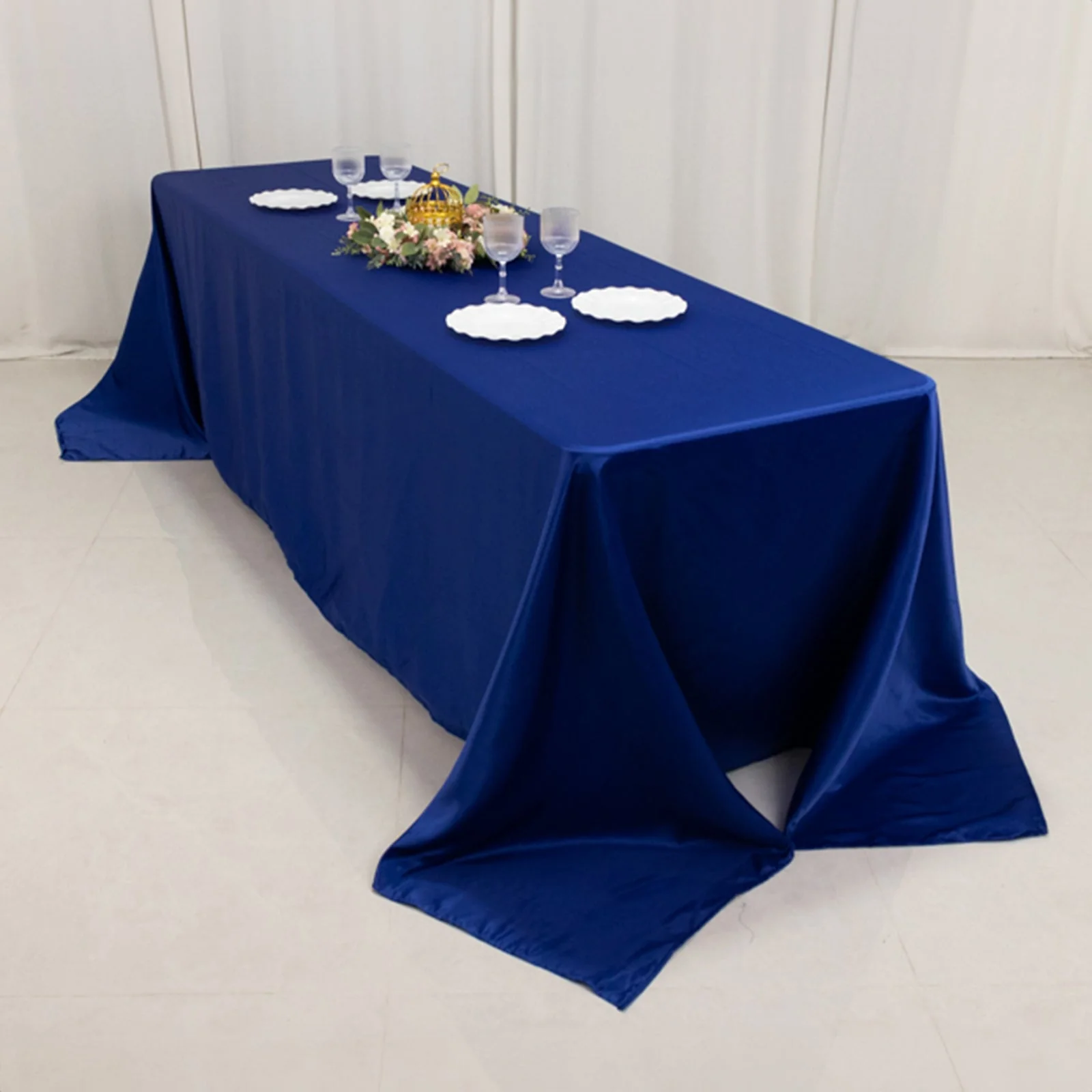 Lamour Satin Rectangle Tablecloth 90"x156" Royal Blue - Soft Sheen Seamless Table Cover - Image 7