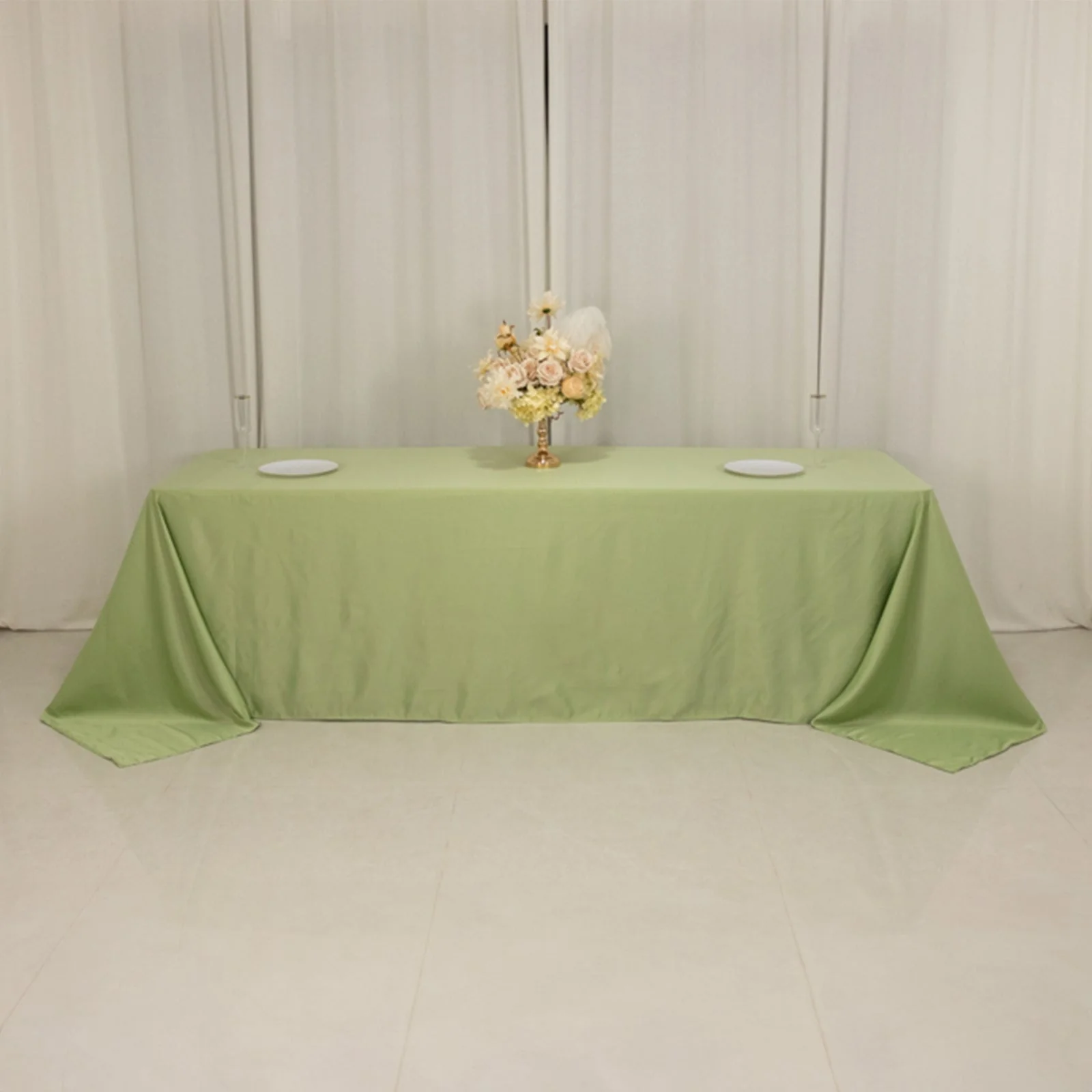 Lamour Satin Rectangle Tablecloth 90"x156" Sage Green - Soft Sheen Seamless Table Cover - Image 7