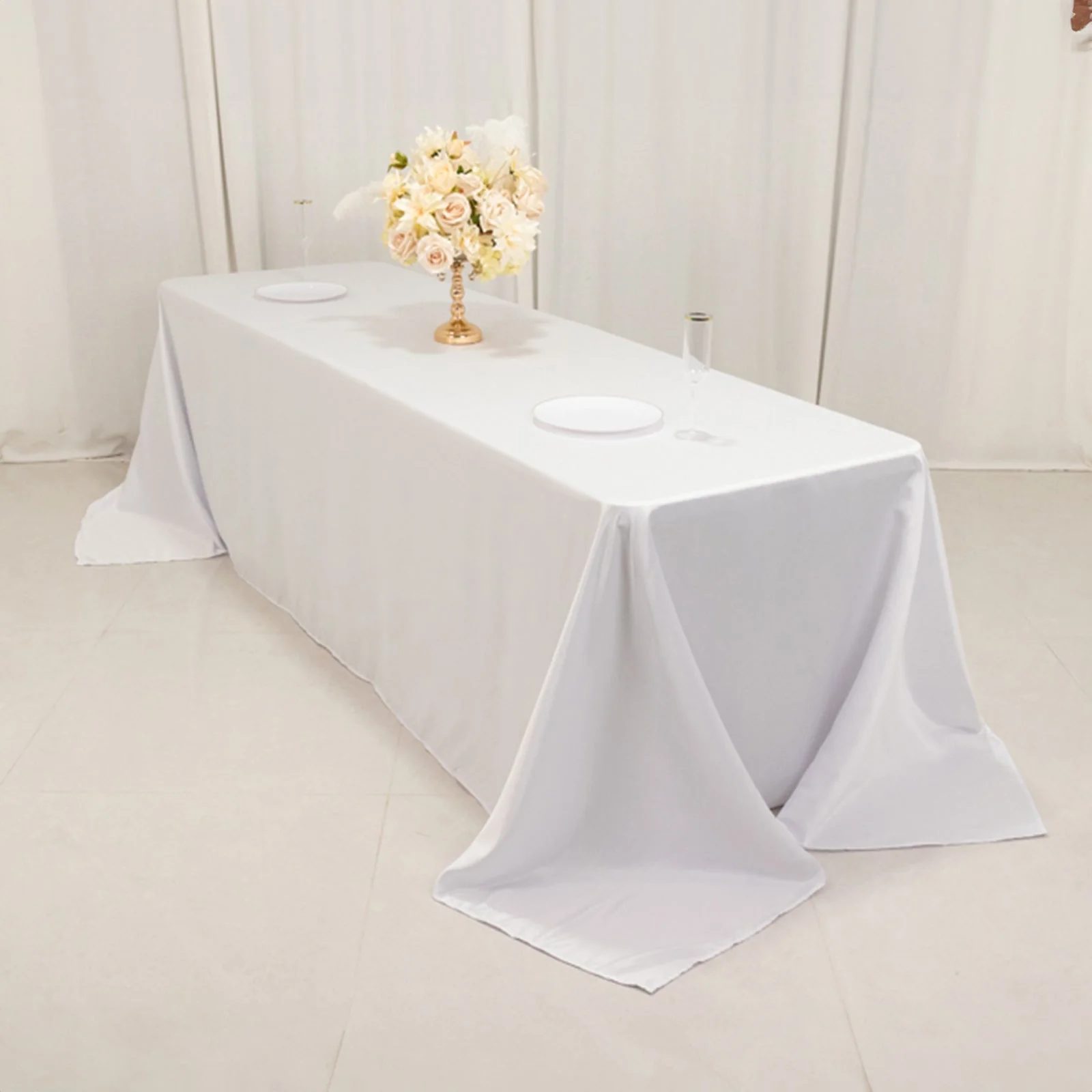 Lamour Satin Rectangle Tablecloth 90"x156" White - Soft Sheen Seamless Table Cover for Casual or Formal Events - Image 7