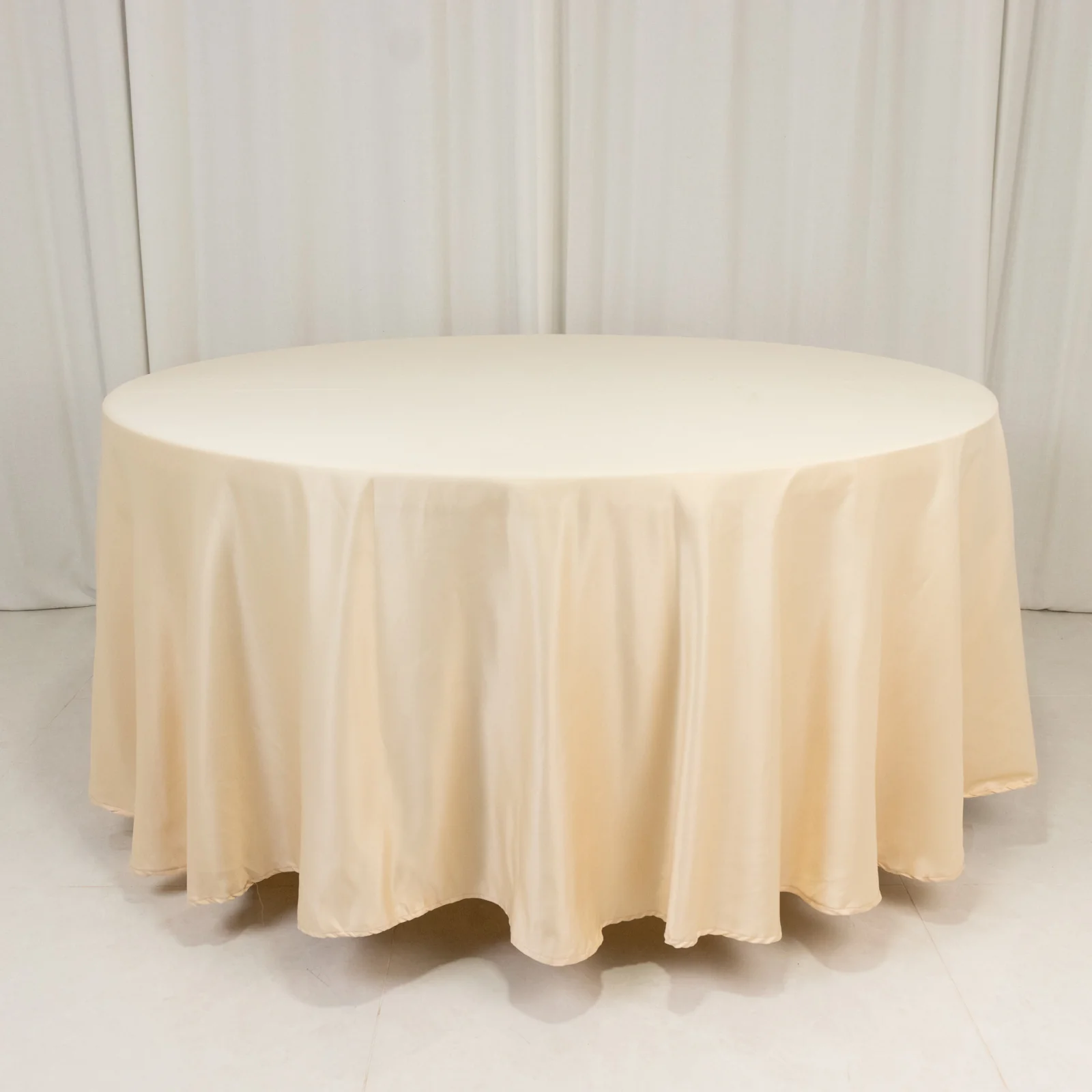 Lamour Satin Round Tablecloth 108" Beige - Soft Tempered Sheen Table Cover