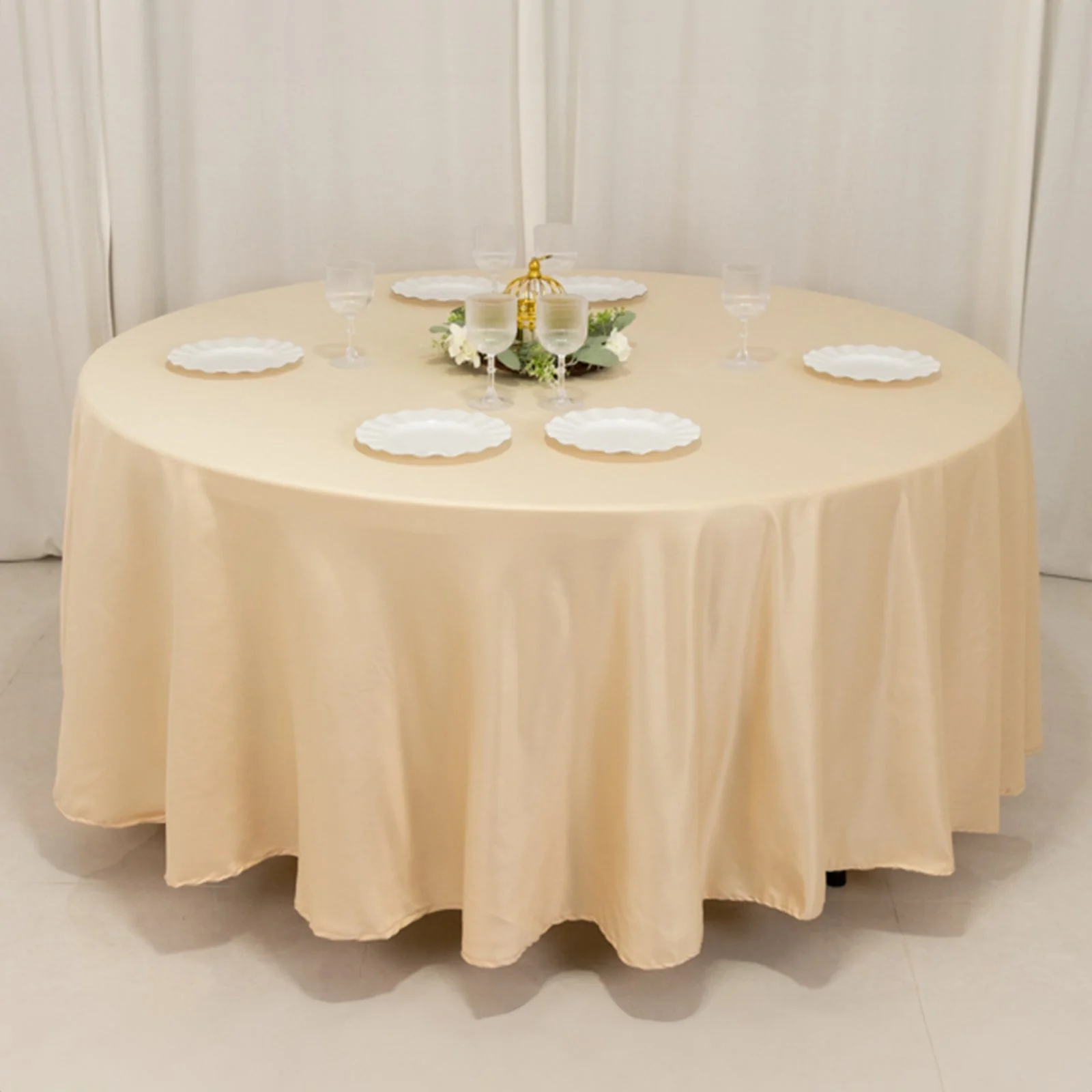Lamour Satin Round Tablecloth 108" Beige - Soft Tempered Sheen Table Cover - Image 6