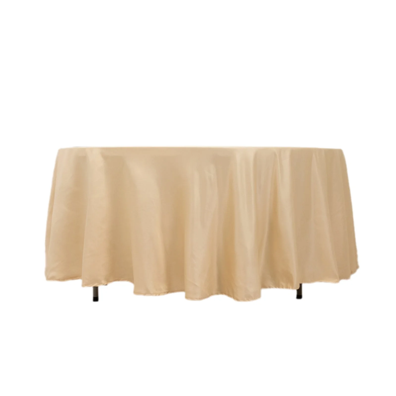 Lamour Satin Round Tablecloth 108" Beige - Soft Tempered Sheen Table Cover - Image 7