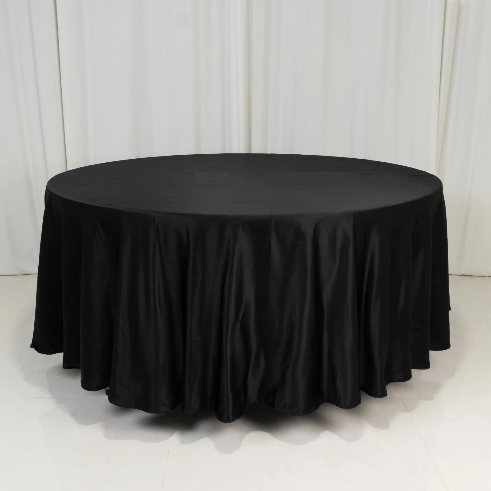 Lamour Satin Round Tablecloth 108" Black - Luxurious Table Cover with Soft Tempered Sheen for High-End Events