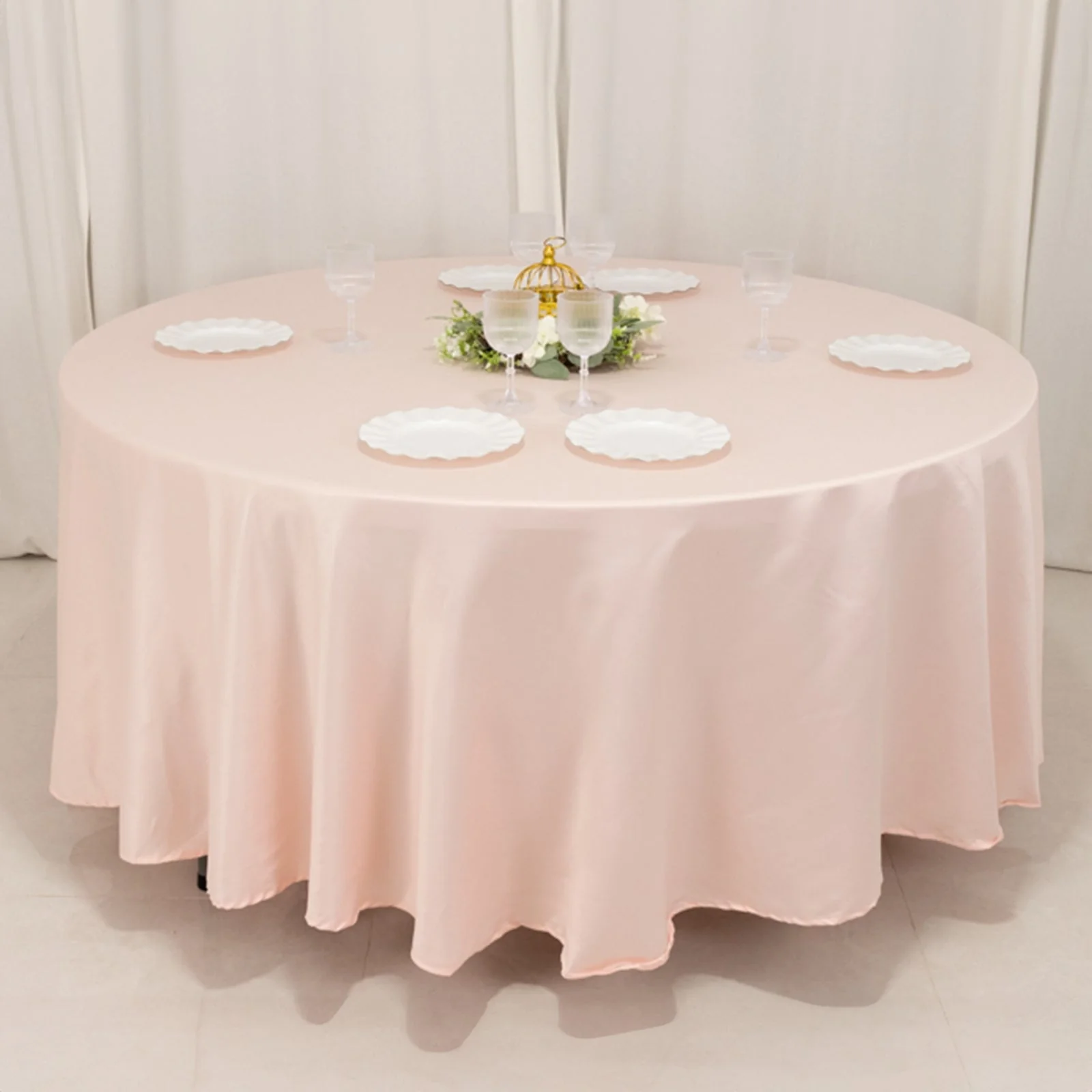 Lamour Satin Round Tablecloth 108" Blush - Soft Tempered Sheen Table Cover - Image 6