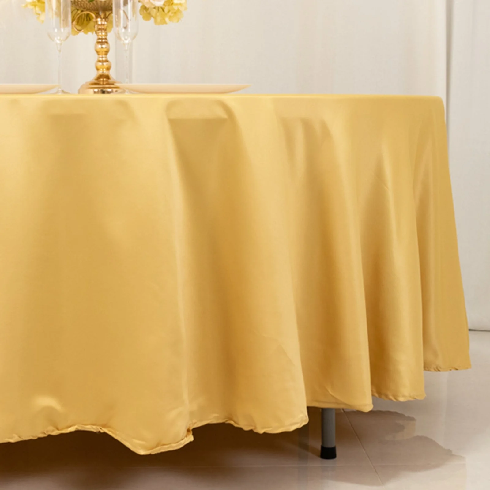 Lamour Satin Round Tablecloth 108" Champagne - Soft Tempered Sheen Table Cover - Image 2
