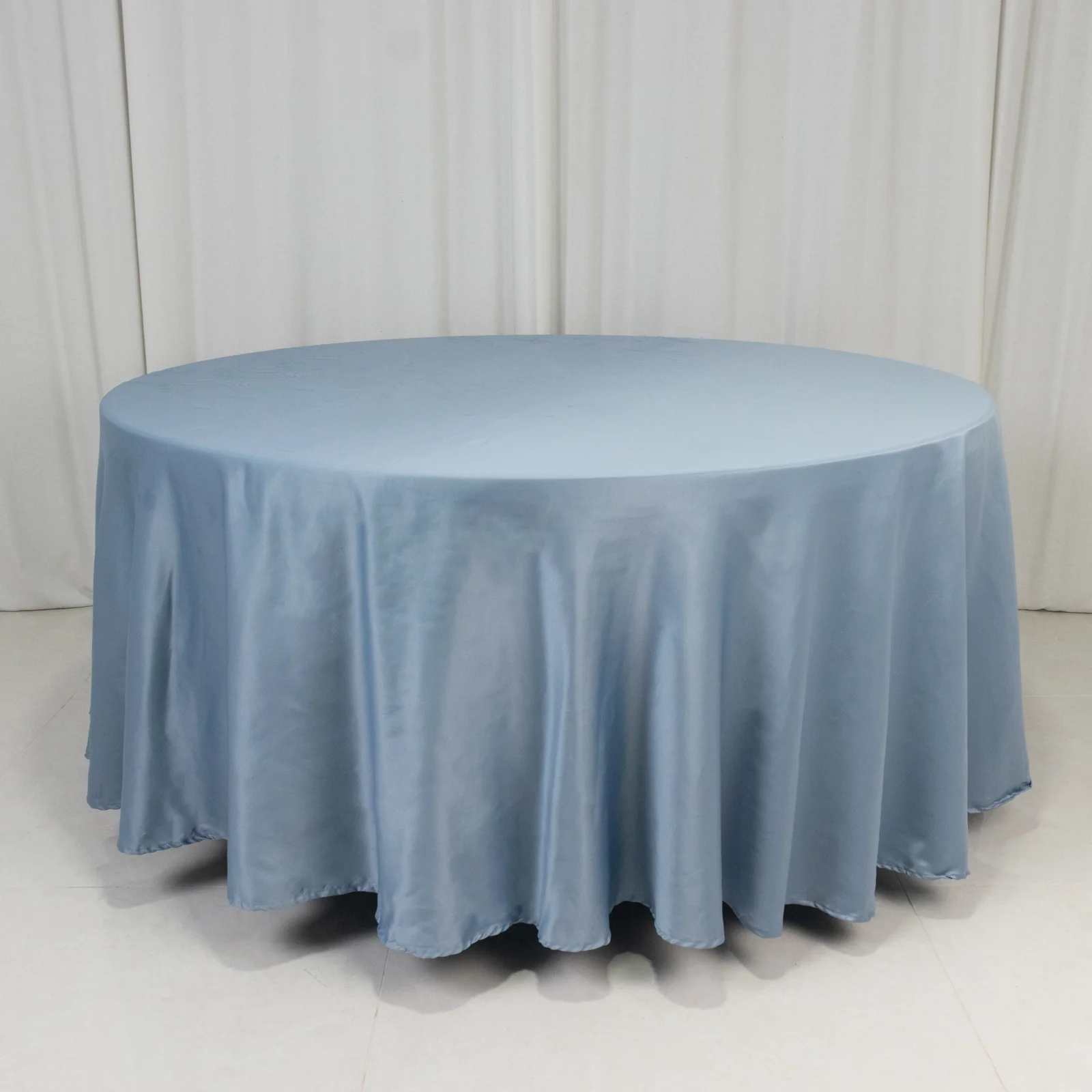 Lamour Satin Round Tablecloth 108" Dusty Blue - Soft Tempered Sheen Table Cover
