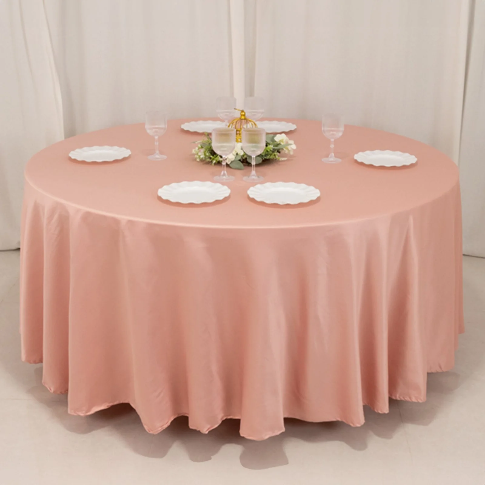 Lamour Satin Round Tablecloth 108" Dusty Rose - Soft Tempered Sheen Table Cover - Image 5