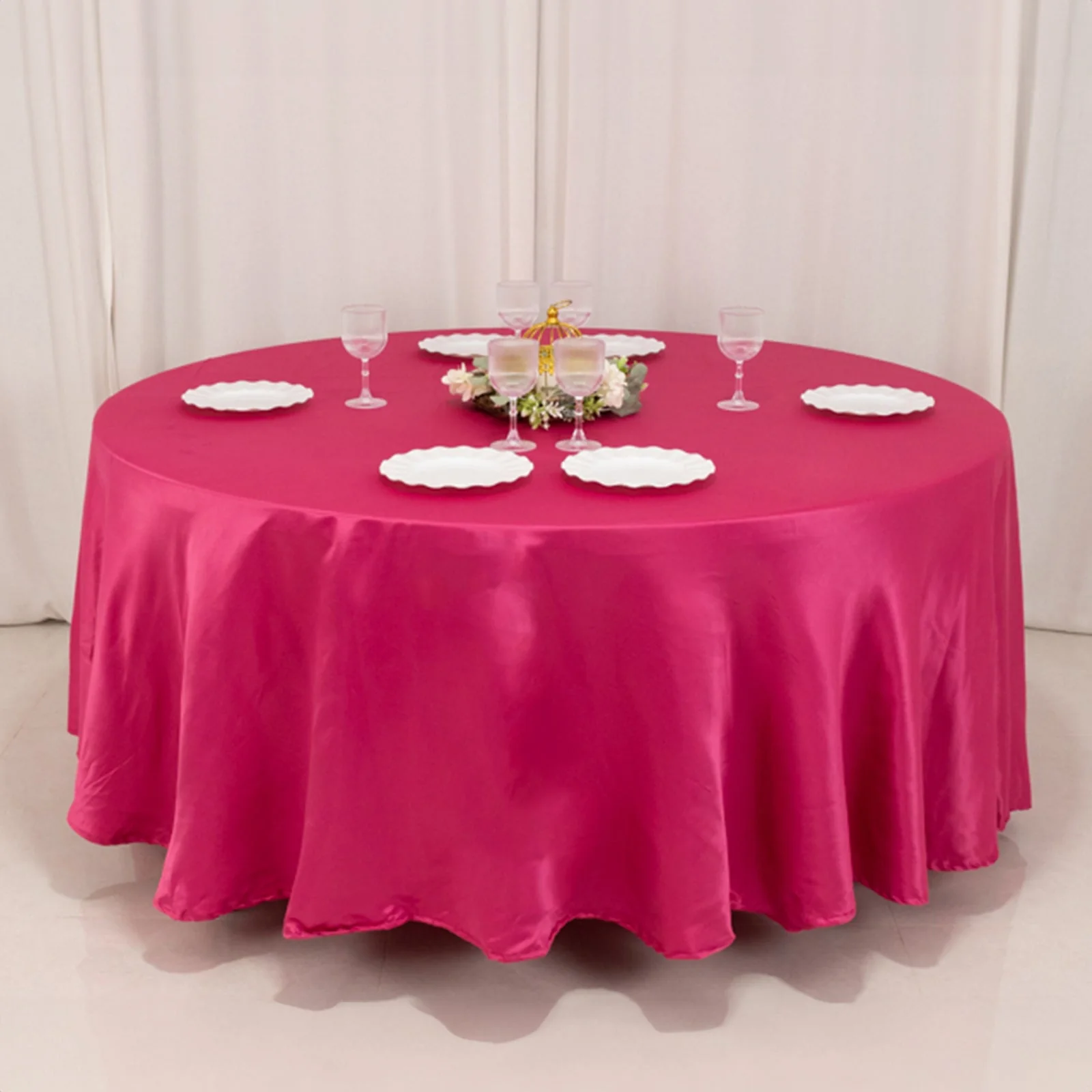 Lamour Satin Round Tablecloth 108" Fuchsia - Soft Tempered Sheen Table Cover - Image 6