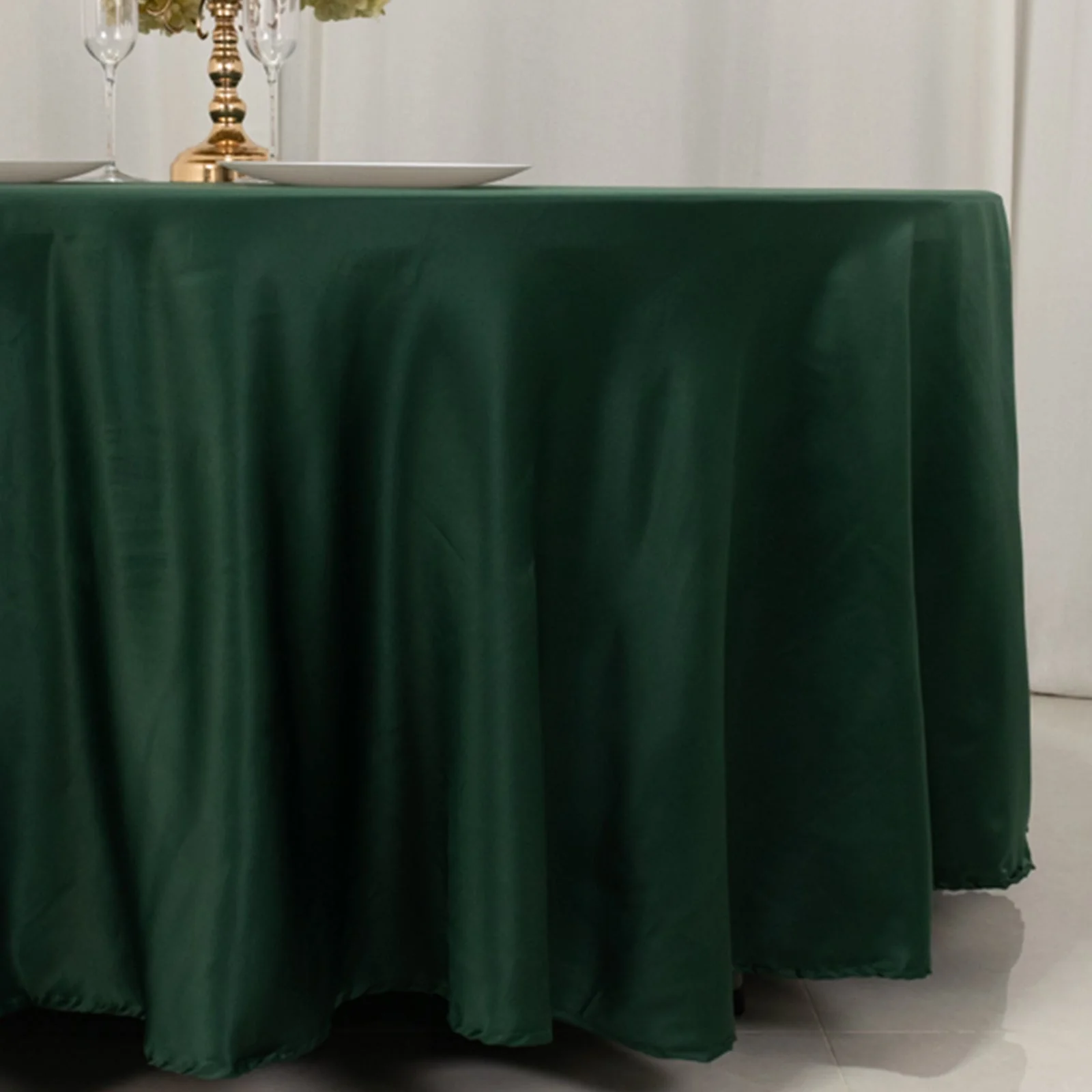 Lamour Satin Round Tablecloth 108" Hunter Emerald Green - Soft Tempered Sheen Table Cover - Image 2