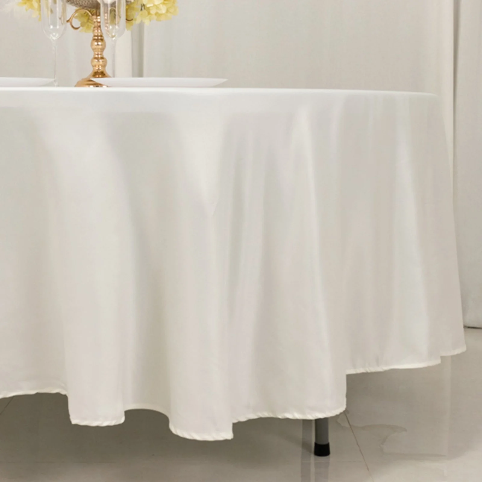 Lamour Satin Round Tablecloth 108" Ivory - Soft Tempered Sheen Table Cover - Image 2