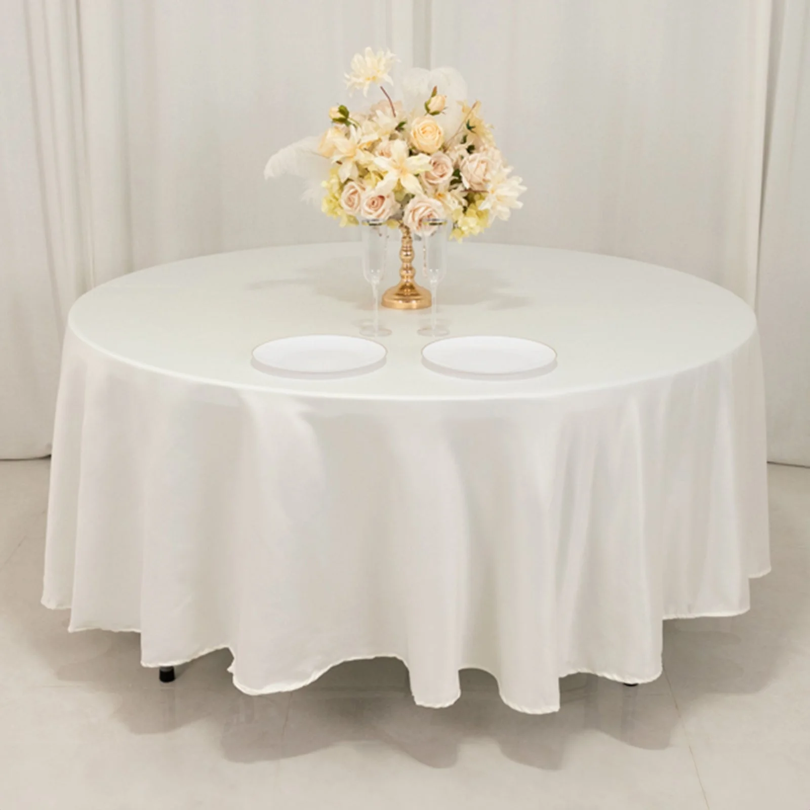 Lamour Satin Round Tablecloth 108" Ivory - Soft Tempered Sheen Table Cover - Image 8