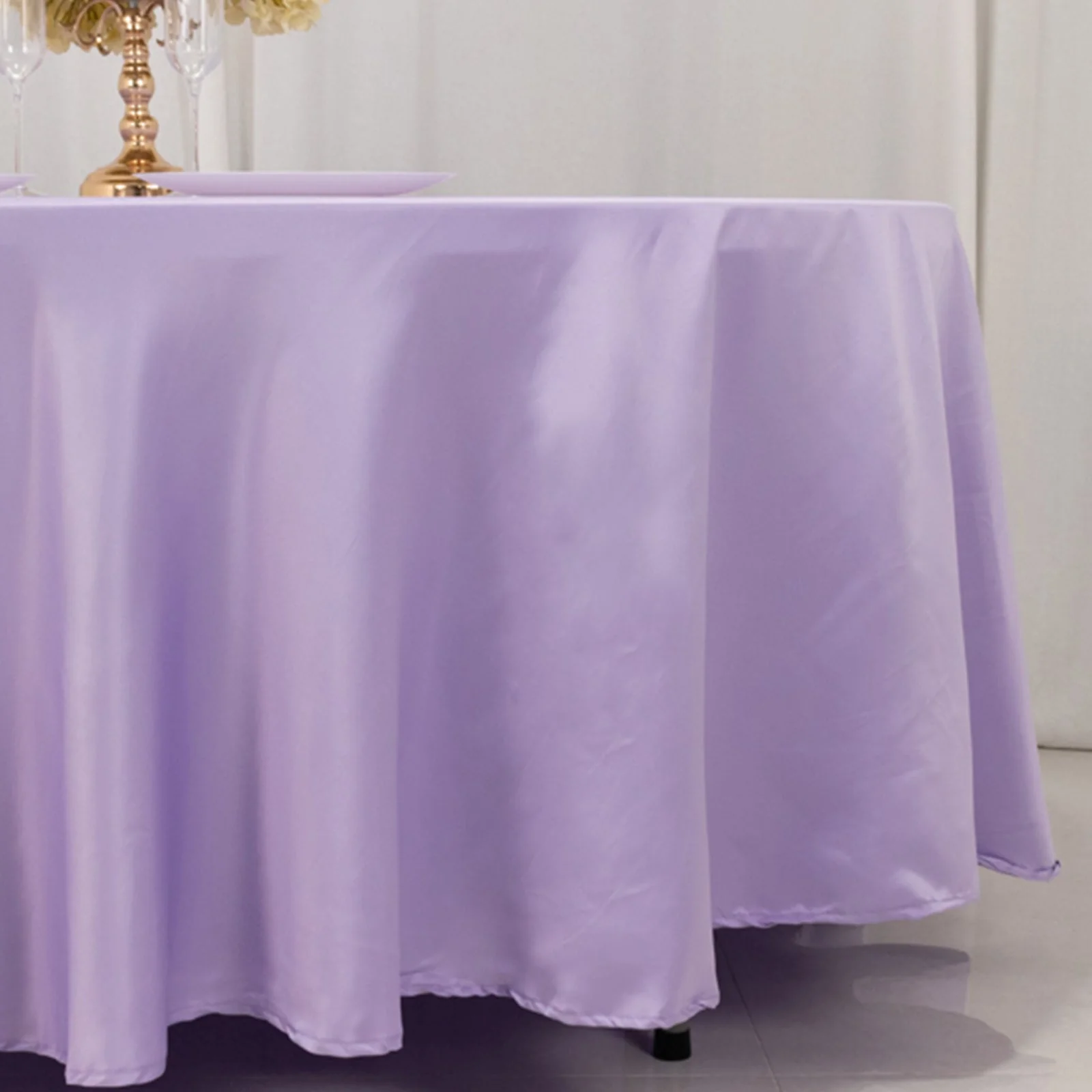 Lamour Satin Round Tablecloth 108" Lavender Lilac - Soft Tempered Sheen Table Cover - Image 2