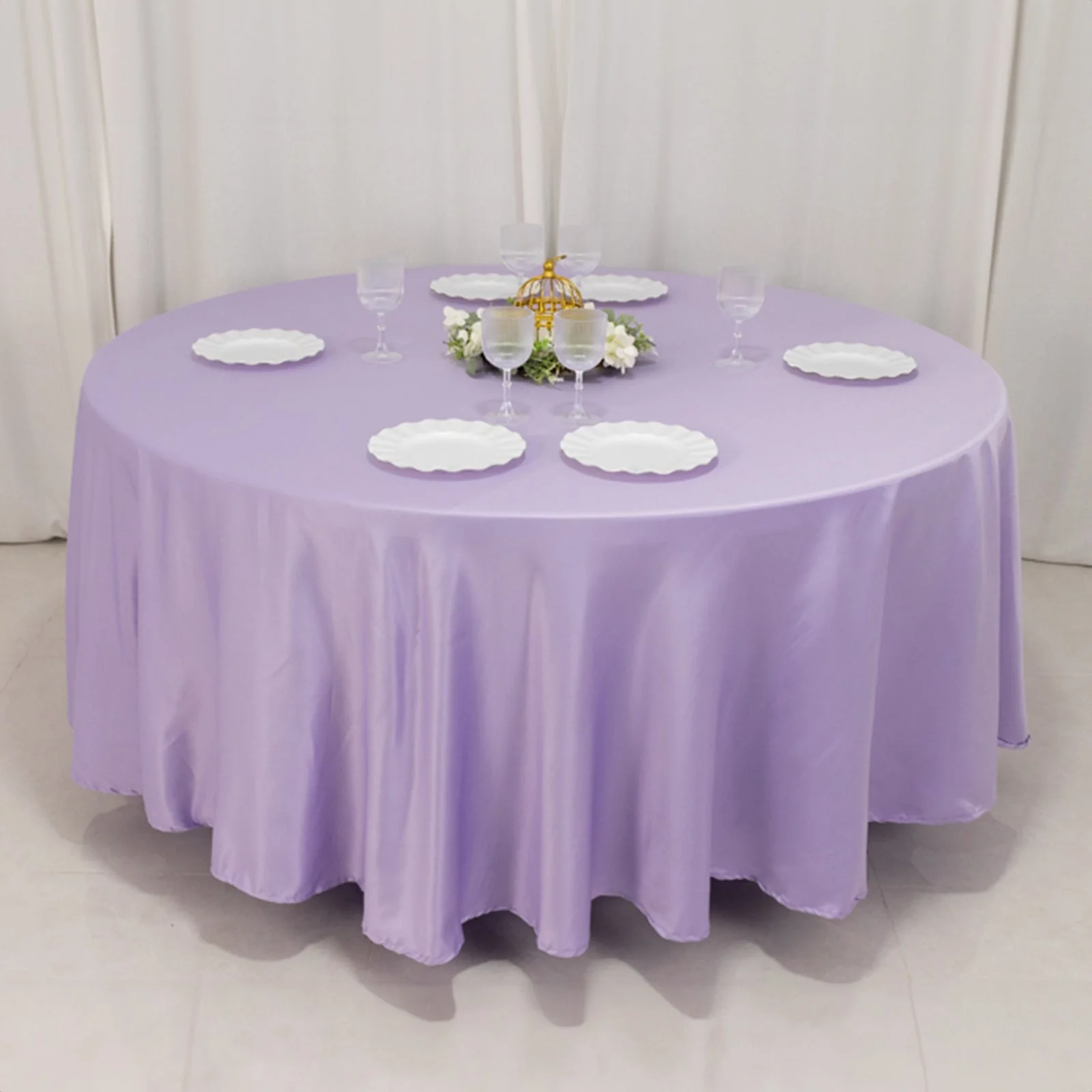 Lamour Satin Round Tablecloth 108" Lavender Lilac - Soft Tempered Sheen Table Cover - Image 6