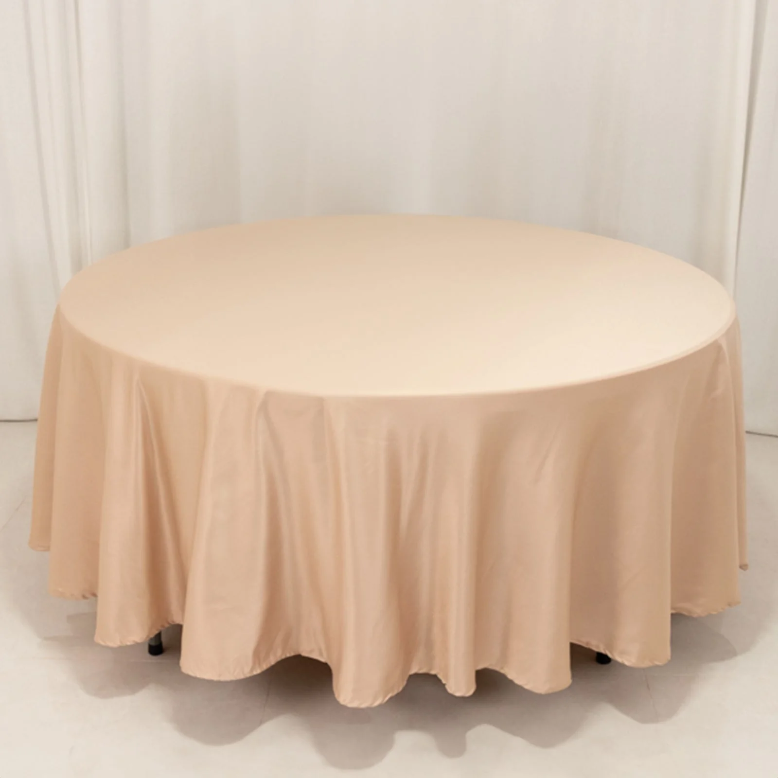 Lamour Satin Round Tablecloth 108" Nude - Soft Tempered Sheen Table Cover