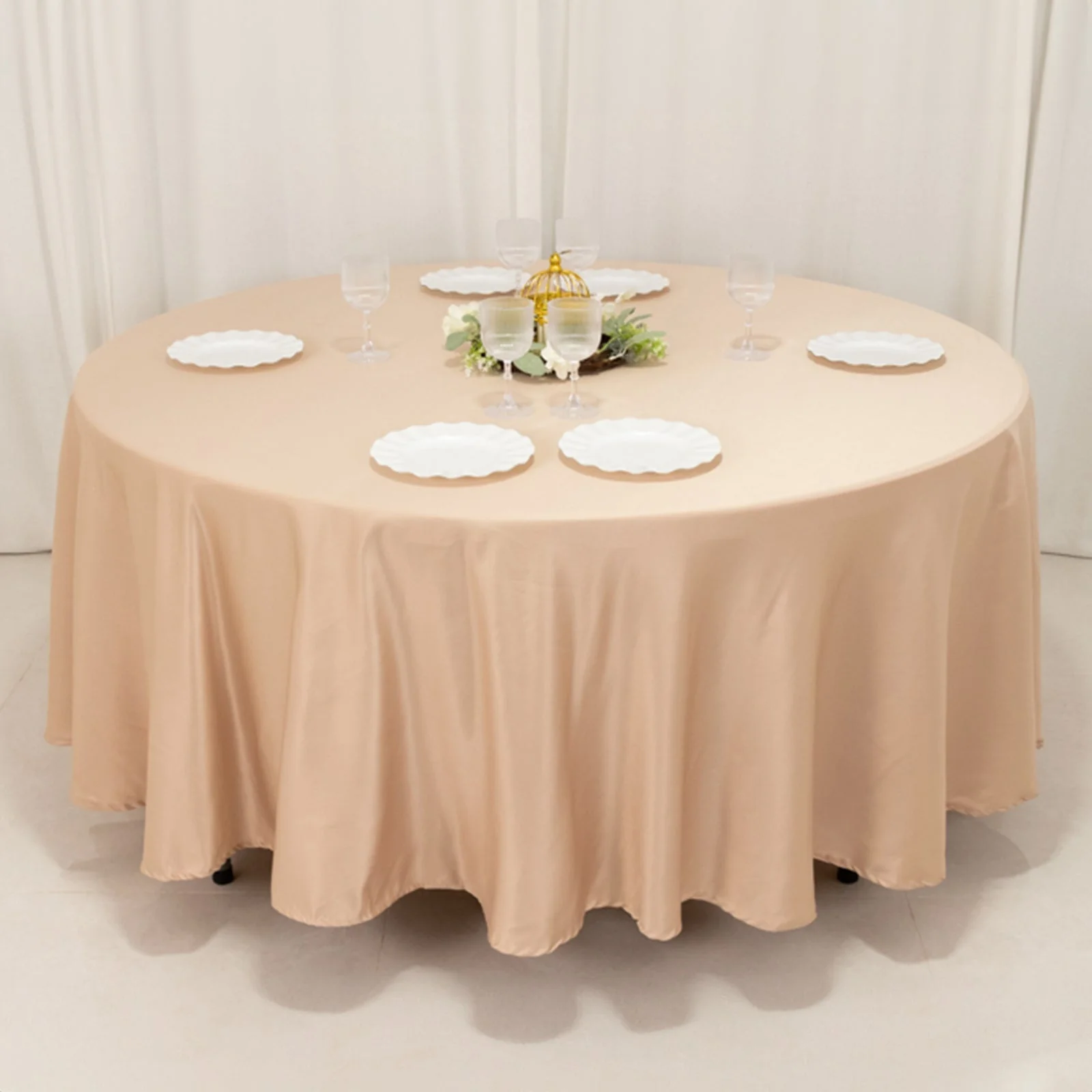 Lamour Satin Round Tablecloth 108" Nude - Soft Tempered Sheen Table Cover - Image 6