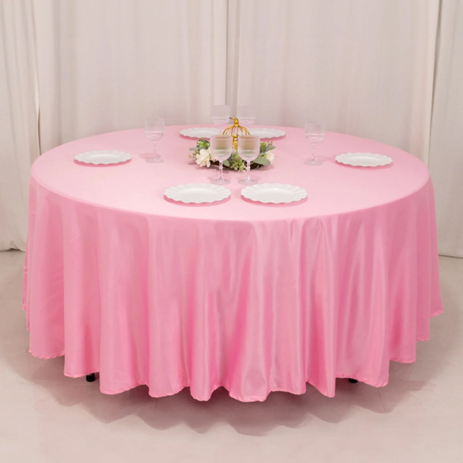 Lamour Satin Round Tablecloth 108" Pink - Soft Tempered Sheen Table Cover - Image 5