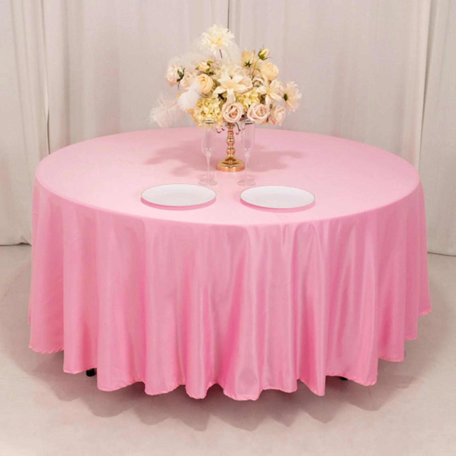 Lamour Satin Round Tablecloth 108" Pink - Soft Tempered Sheen Table Cover - Image 6