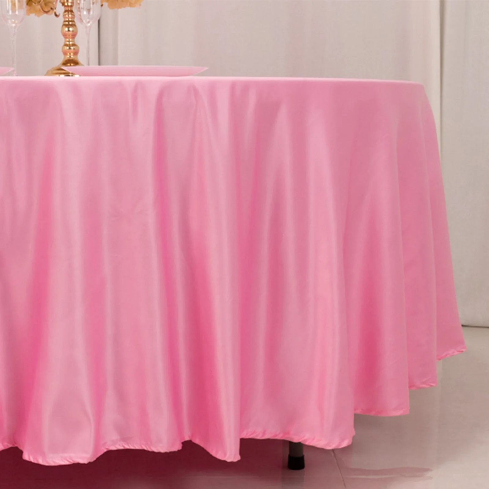 Lamour Satin Round Tablecloth 108" Pink - Soft Tempered Sheen Table Cover - Image 7