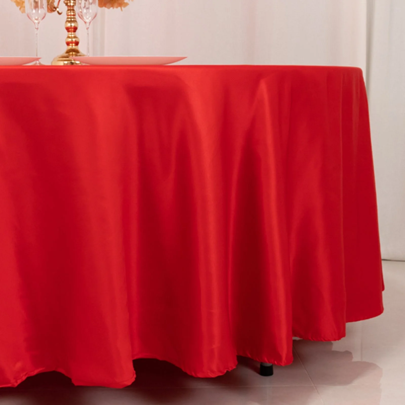 Lamour Satin Round Tablecloth 108" Red - Soft Tempered Sheen Table Cover - Image 2