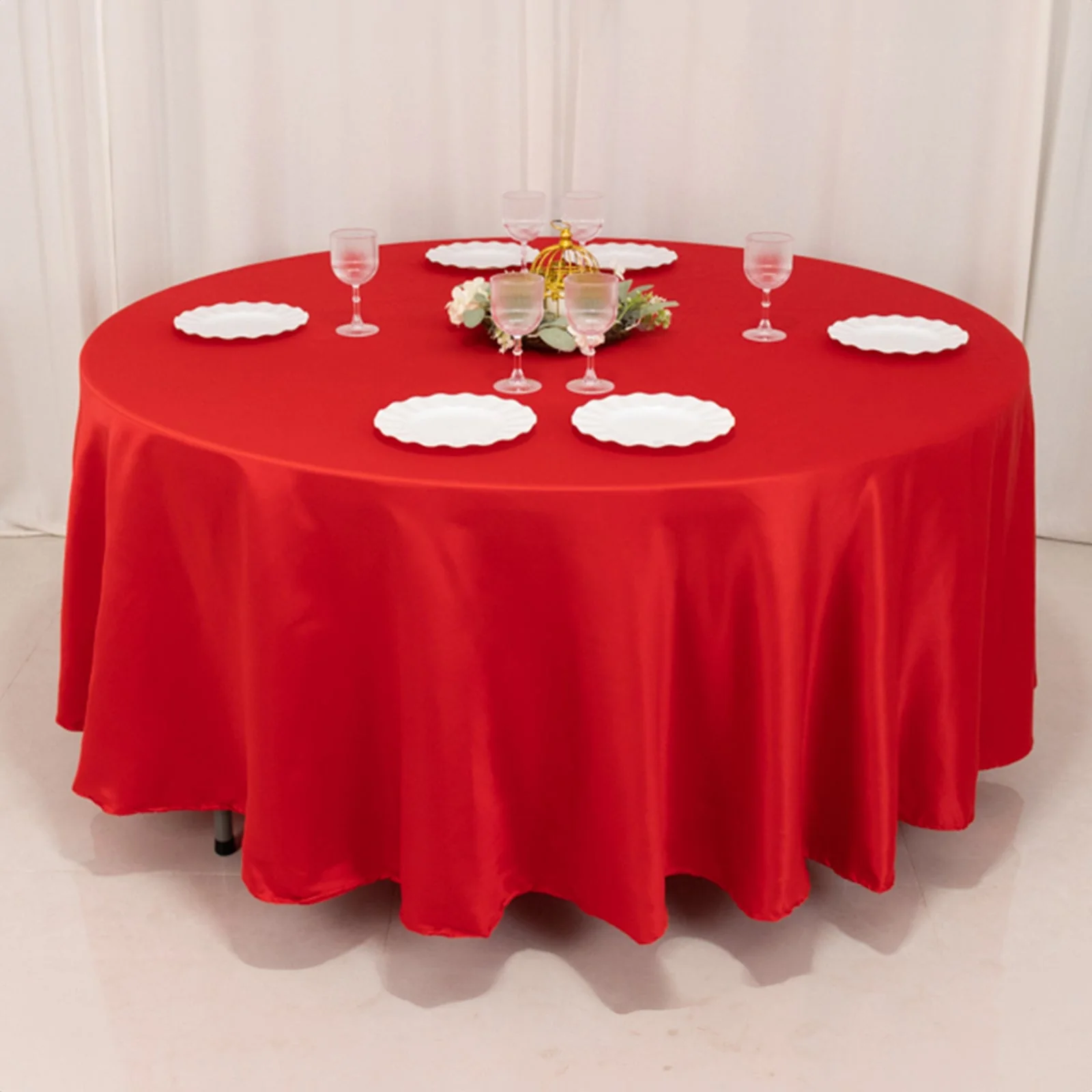 Lamour Satin Round Tablecloth 108" Red - Soft Tempered Sheen Table Cover - Image 5