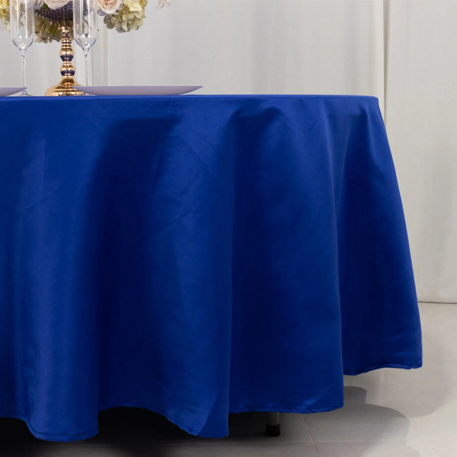 Lamour Satin Round Tablecloth 108" Royal Blue - Soft Tempered Sheen Table Cover - Image 2