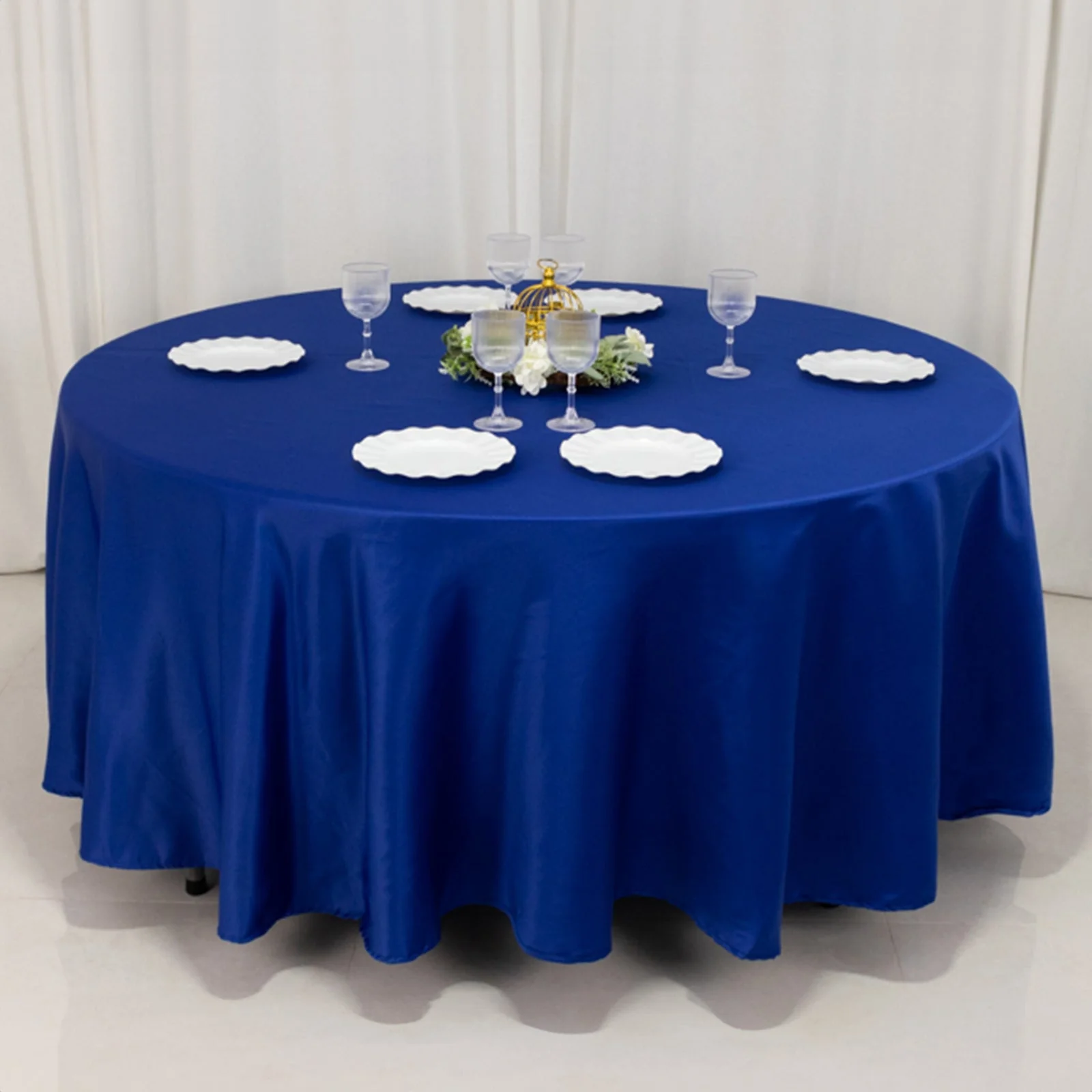 Lamour Satin Round Tablecloth 108" Royal Blue - Soft Tempered Sheen Table Cover - Image 5