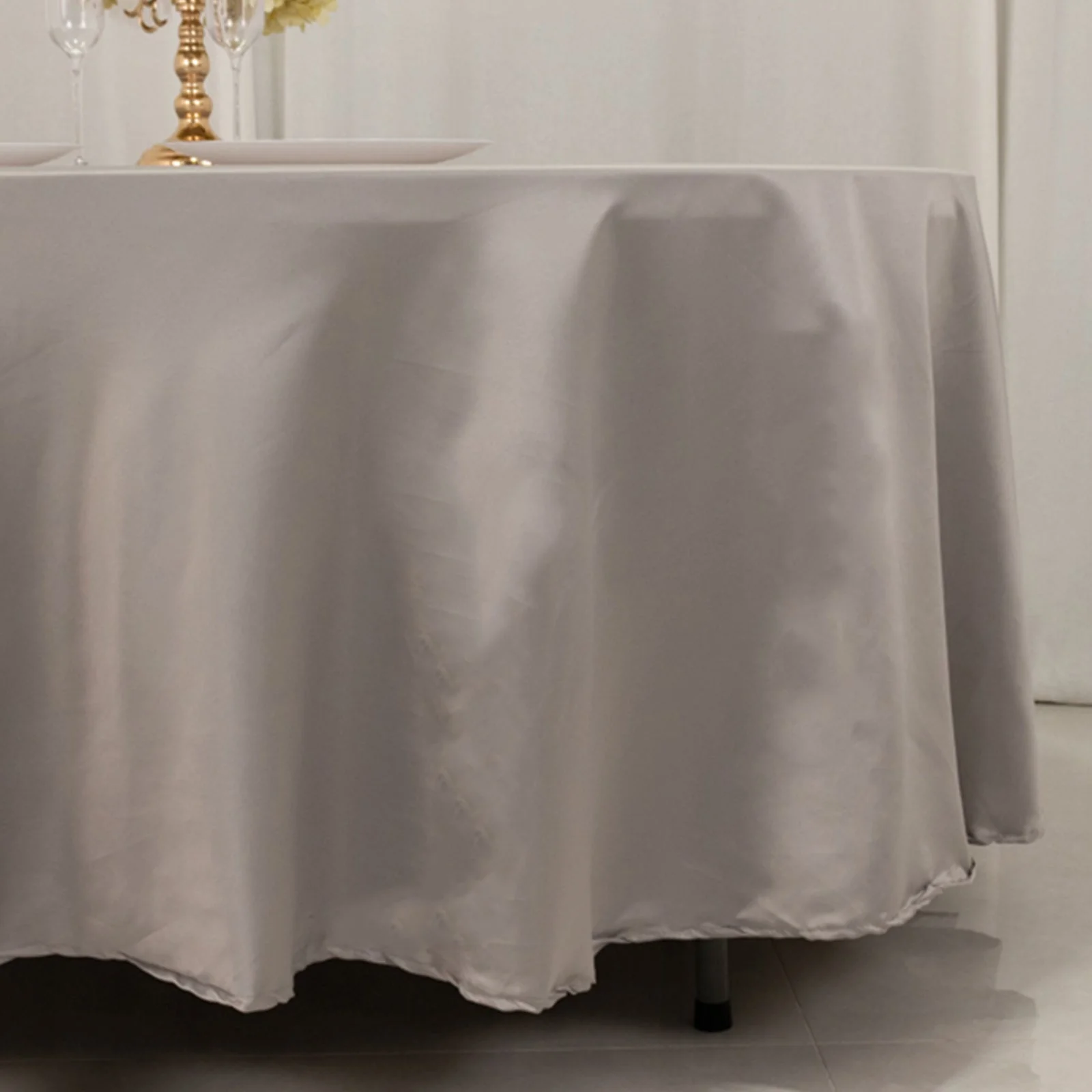 Lamour Satin Round Tablecloth 108" Silver - Soft Tempered Sheen Table Cover - Image 2