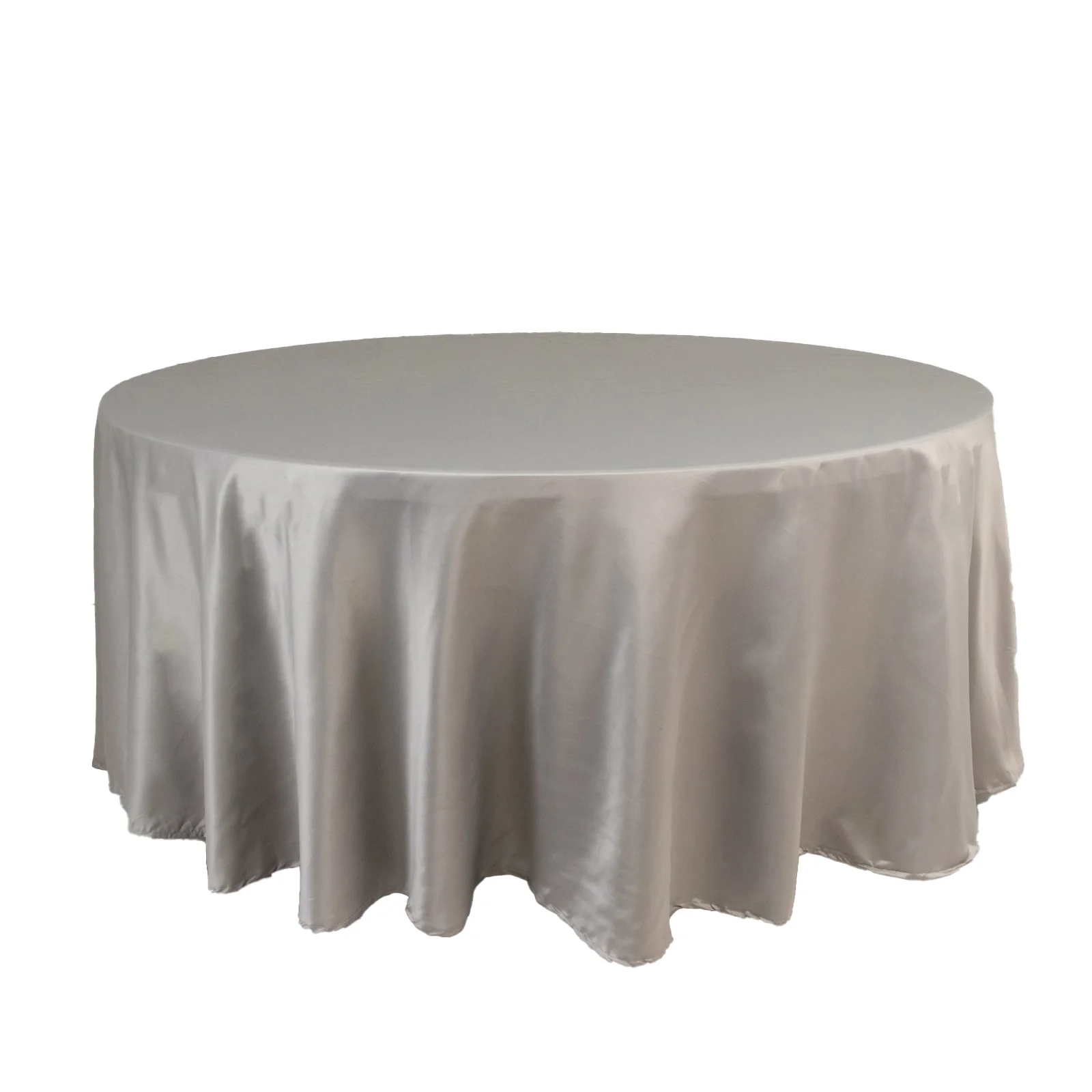 Lamour Satin Round Tablecloth 108" Silver - Soft Tempered Sheen Table Cover - Image 3