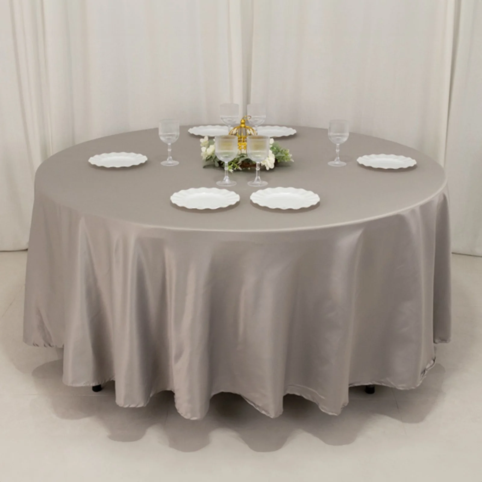 Lamour Satin Round Tablecloth 108" Silver - Soft Tempered Sheen Table Cover - Image 5