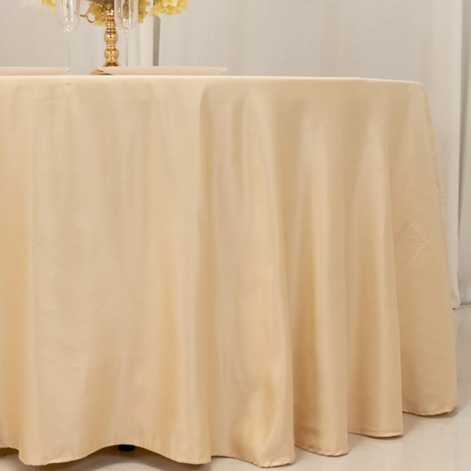 Lamour Satin Round Tablecloth 120" Beige - Seamless Table Cover - Image 2
