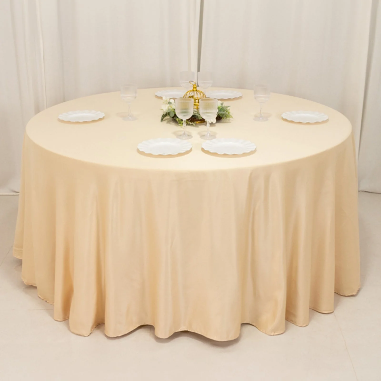 Lamour Satin Round Tablecloth 120" Beige - Seamless Table Cover - Image 6