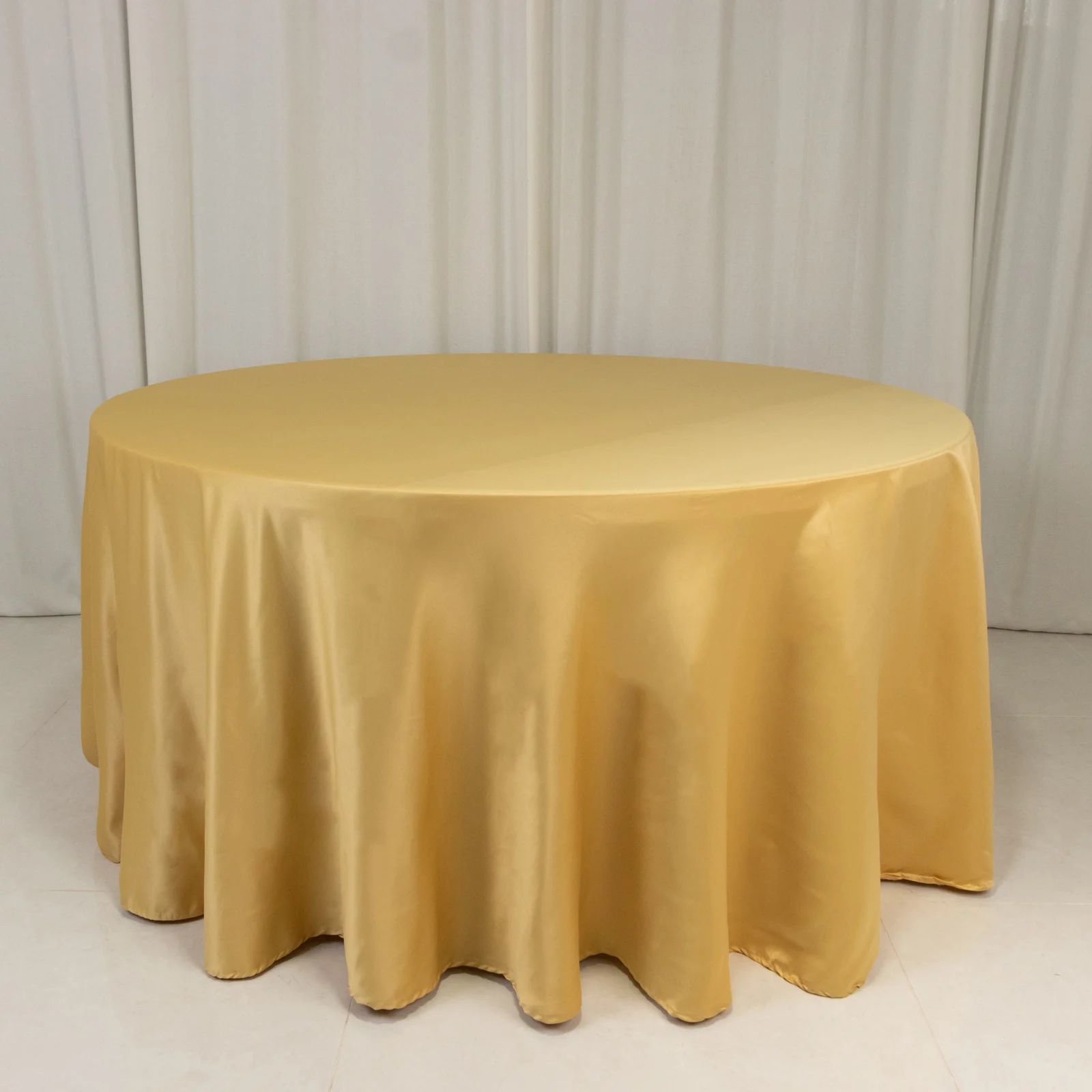Lamour Satin Round Tablecloth 120" Champagne - Seamless Table Cover