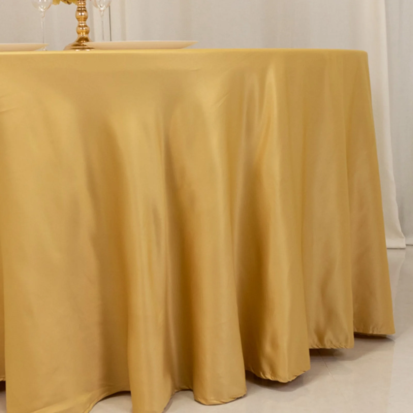 Lamour Satin Round Tablecloth 120" Champagne - Seamless Table Cover - Image 2