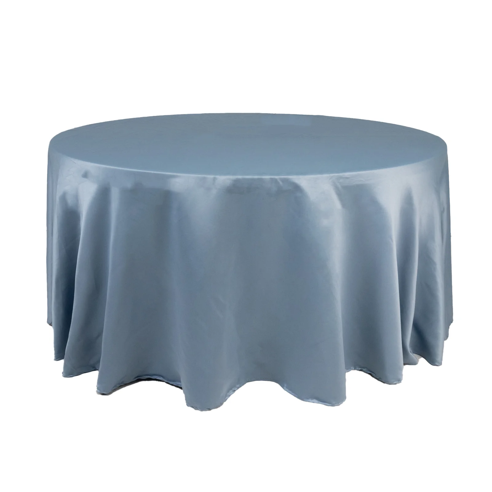 Lamour Satin Round Tablecloth 120" Dusty Blue - Seamless Table Cover - Image 3