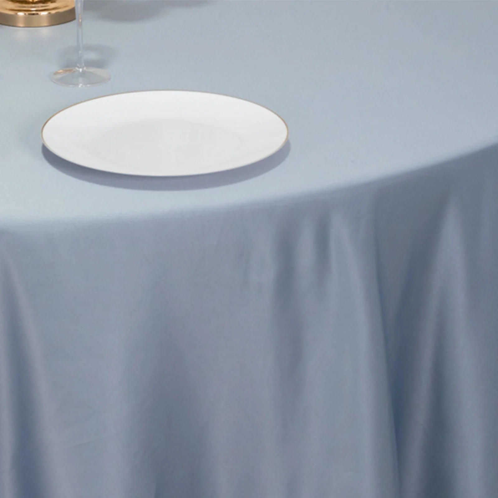 Lamour Satin Round Tablecloth 120" Dusty Blue - Seamless Table Cover - Image 6