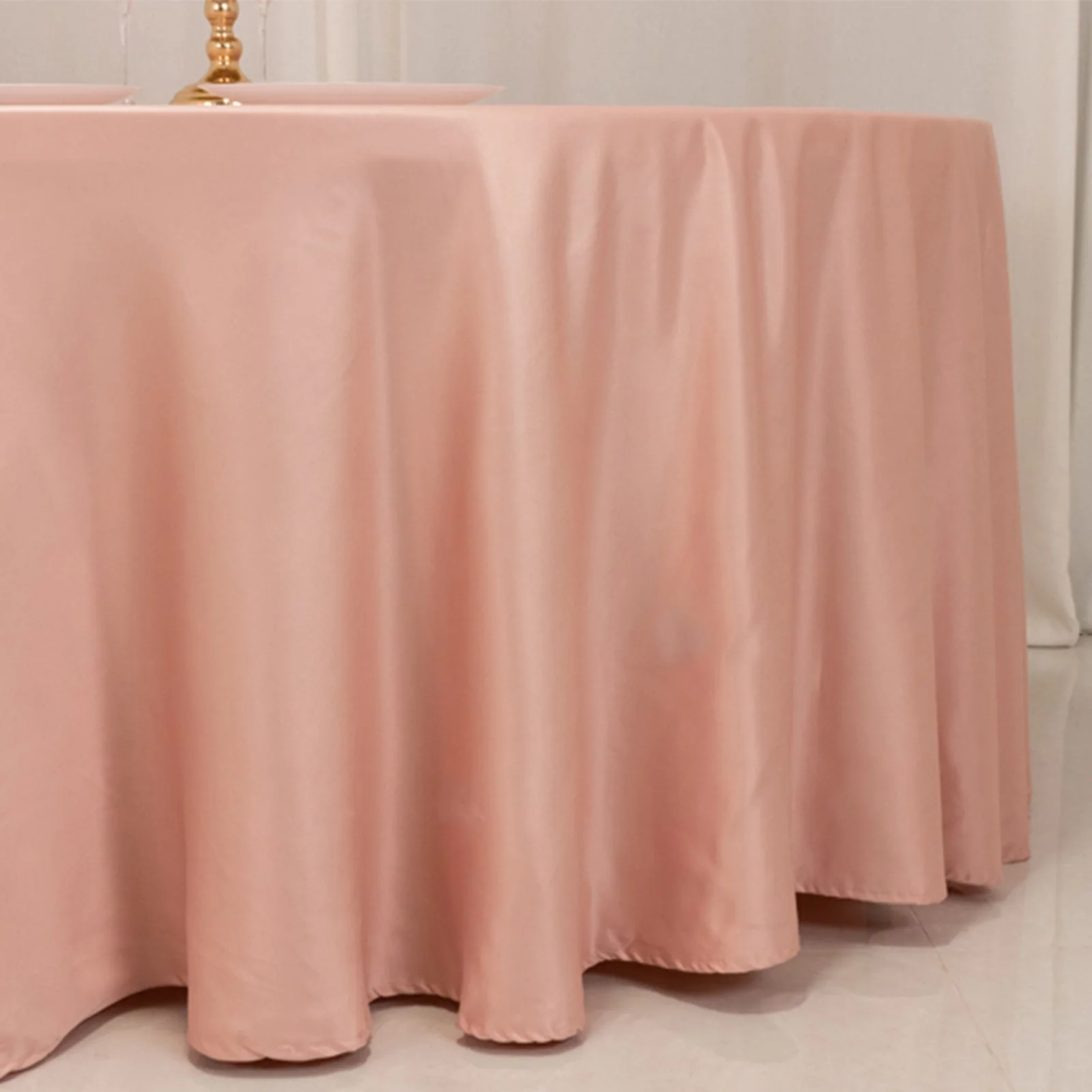 Lamour Satin Round Tablecloth 120" Dusty Rose - Seamless Table Cover - Image 2
