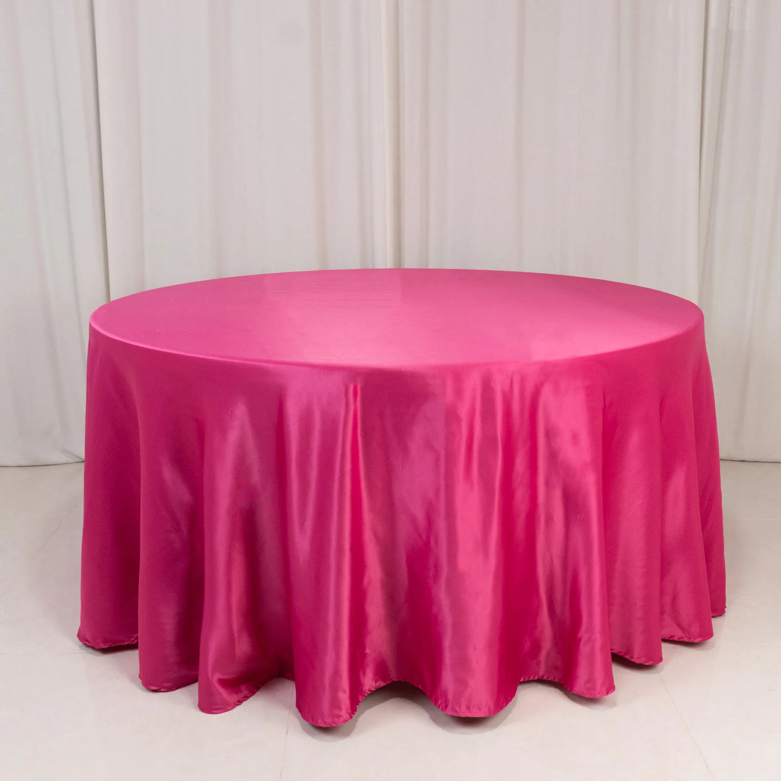 Lamour Satin Round Tablecloth 120" Fuchsia - Seamless Table Cover