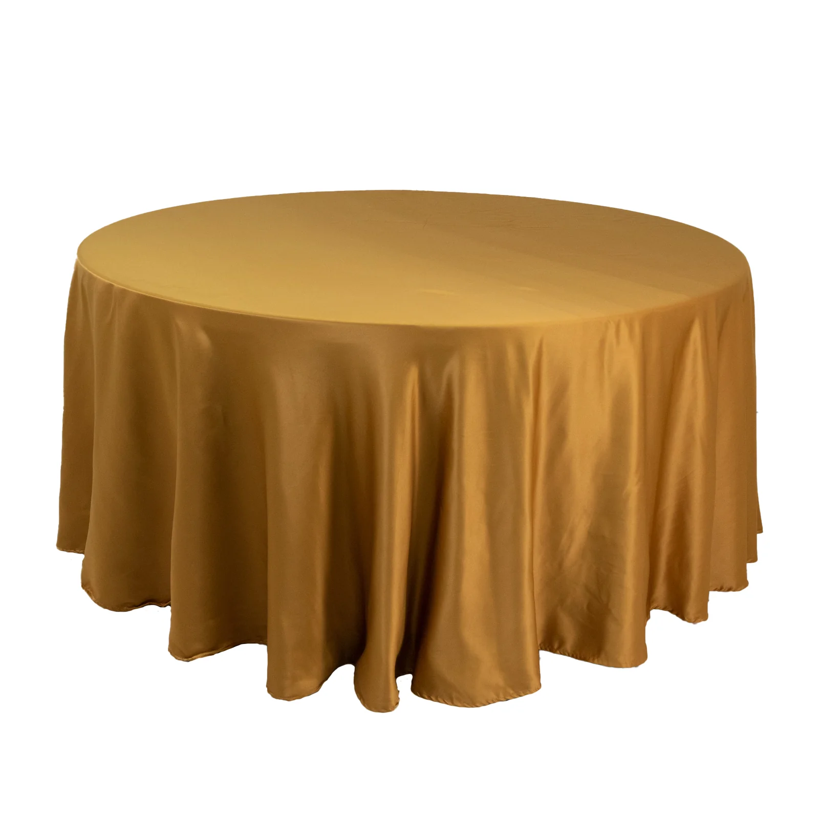 Lamour Satin Round Tablecloth 120" Gold - Silk-Like Seamless Table Cover for Exquisite Weddings - Image 2