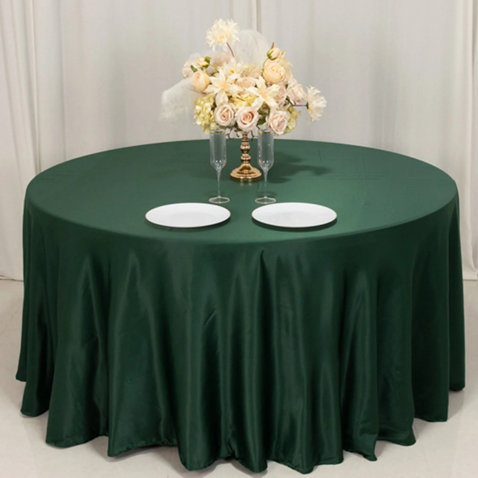Lamour Satin Round Tablecloth 120" Hunter Emerald Green - Seamless Table Cover - Image 8
