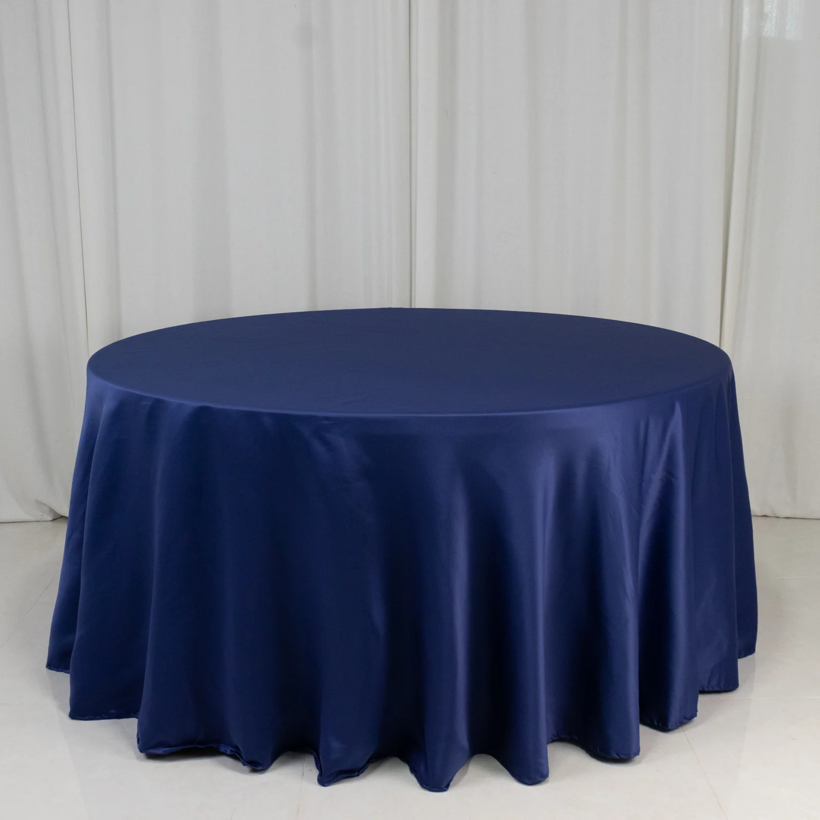 Lamour Satin Round Tablecloth 120" Navy Blue - Seamless Table Cover