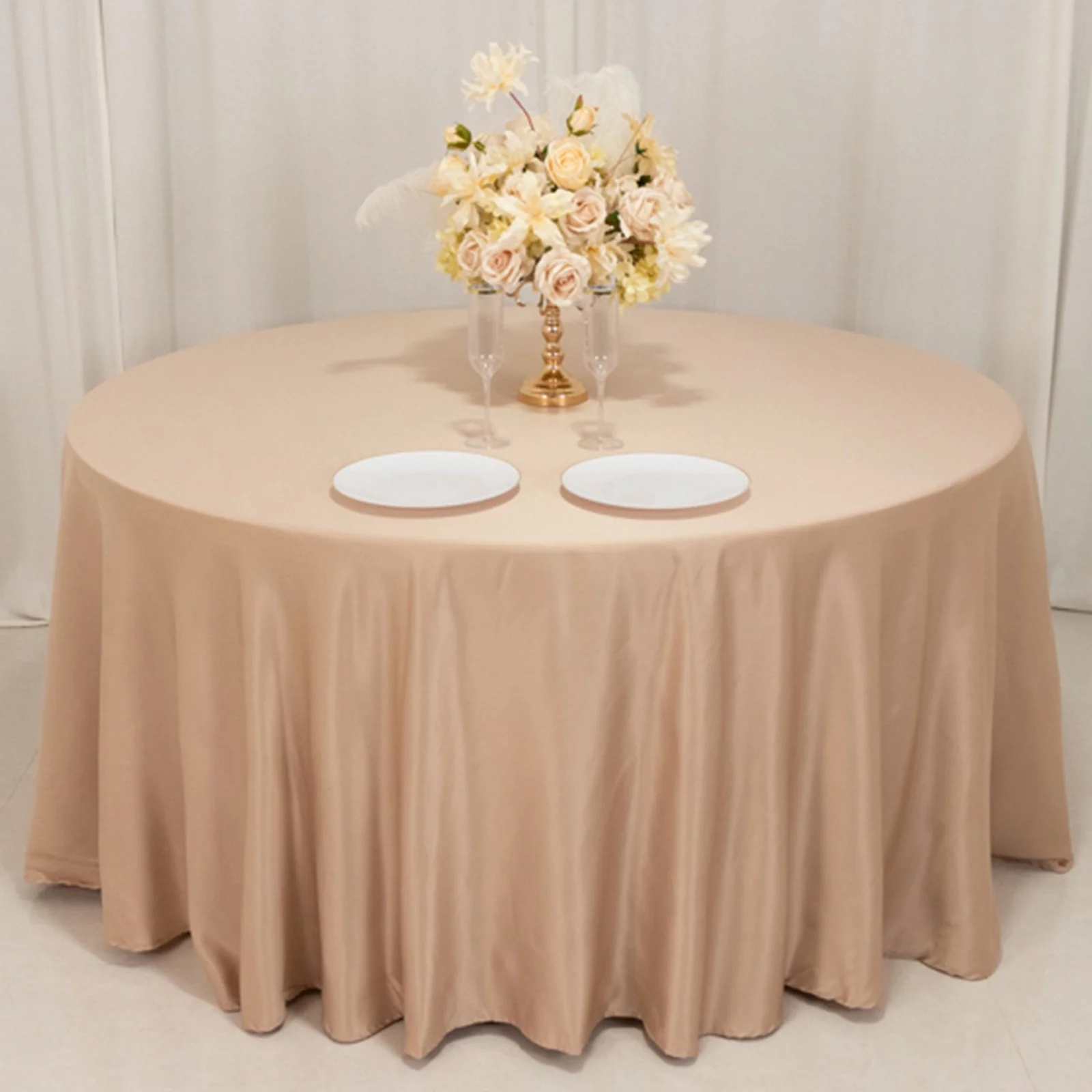Lamour Satin Round Tablecloth 120" Nude - Seamless Table Cover - Image 8