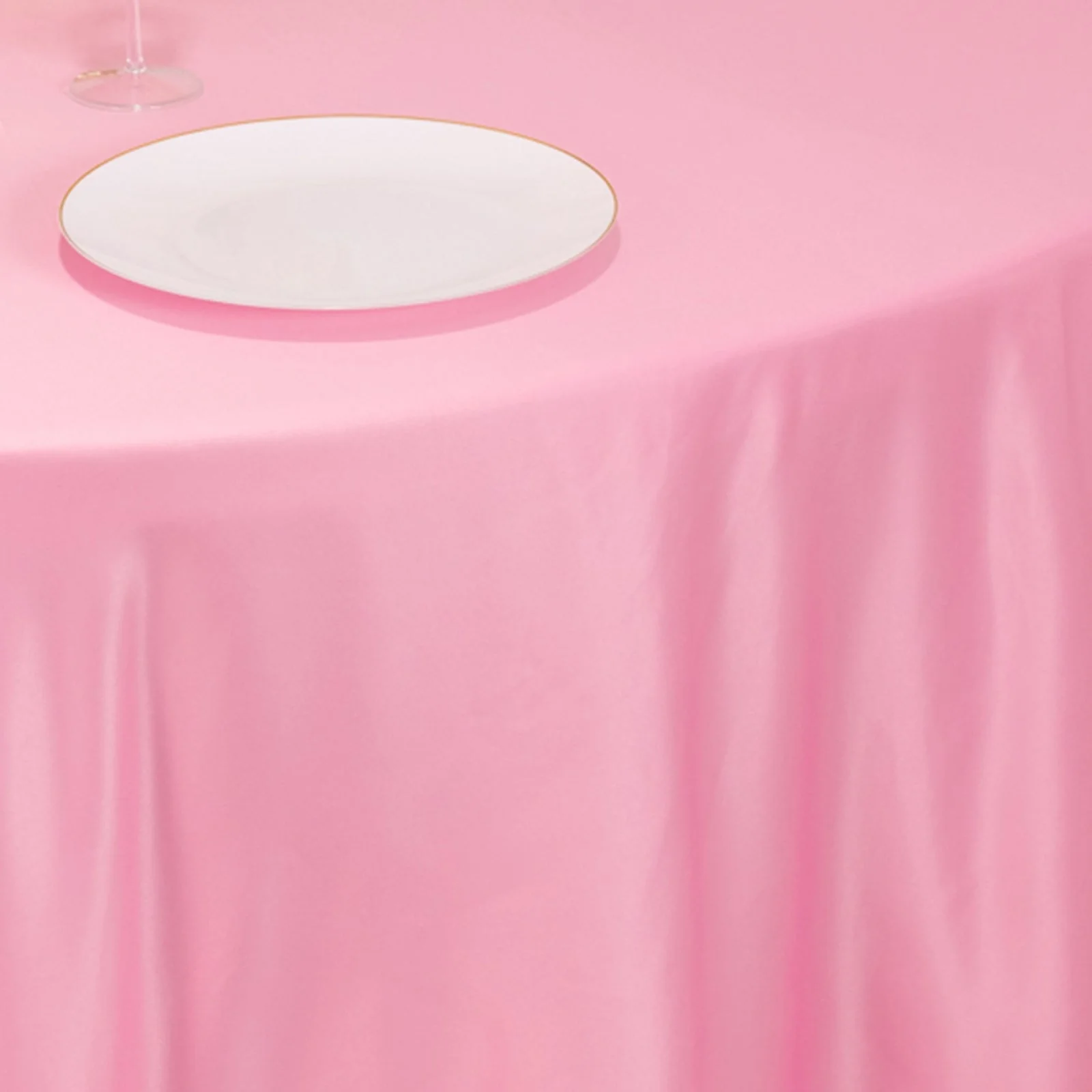 Lamour Satin Round Tablecloth 120" Pink - Seamless Table Cover - Image 6