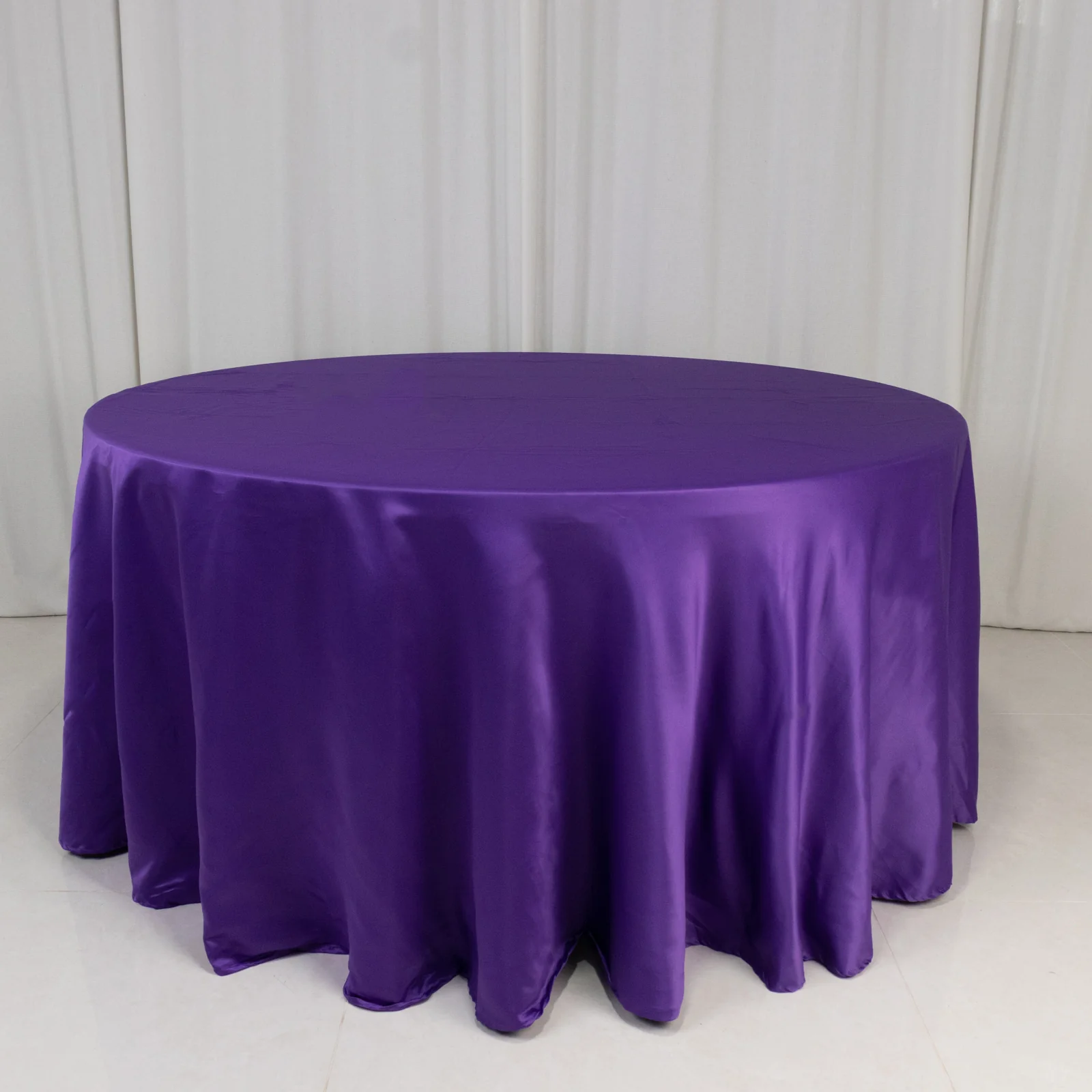 Lamour Satin Round Tablecloth 120" Purple - Seamless Table Cover