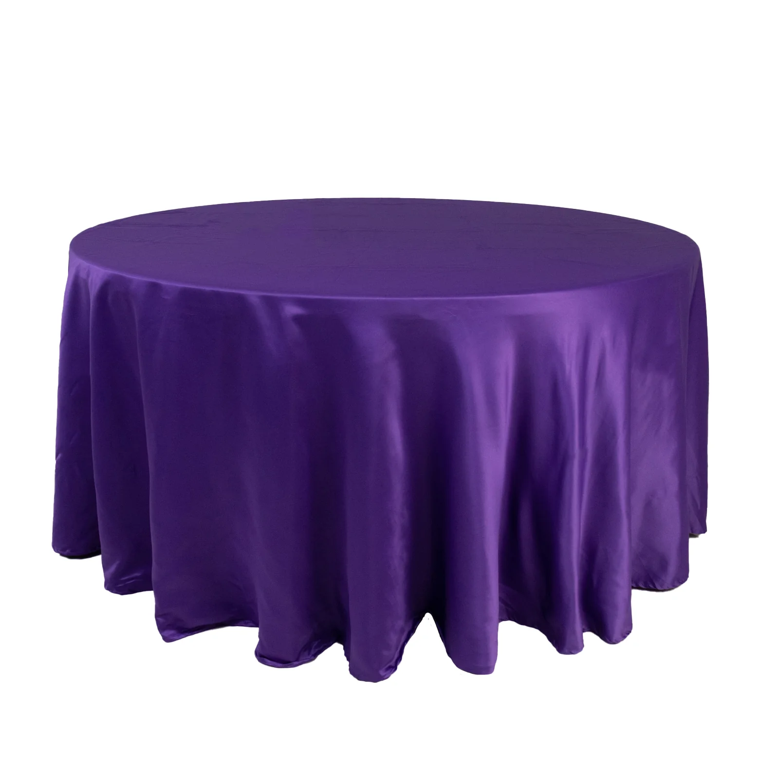 Lamour Satin Round Tablecloth 120" Purple - Seamless Table Cover - Image 3