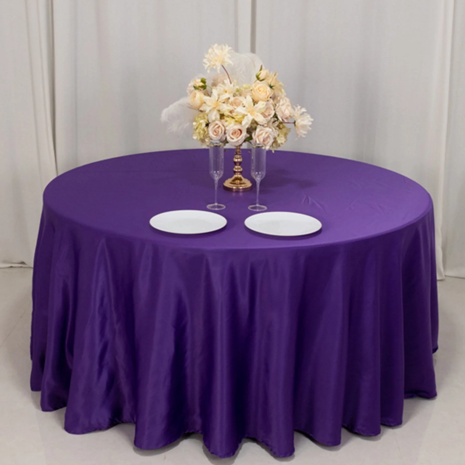Lamour Satin Round Tablecloth 120" Purple - Seamless Table Cover - Image 7