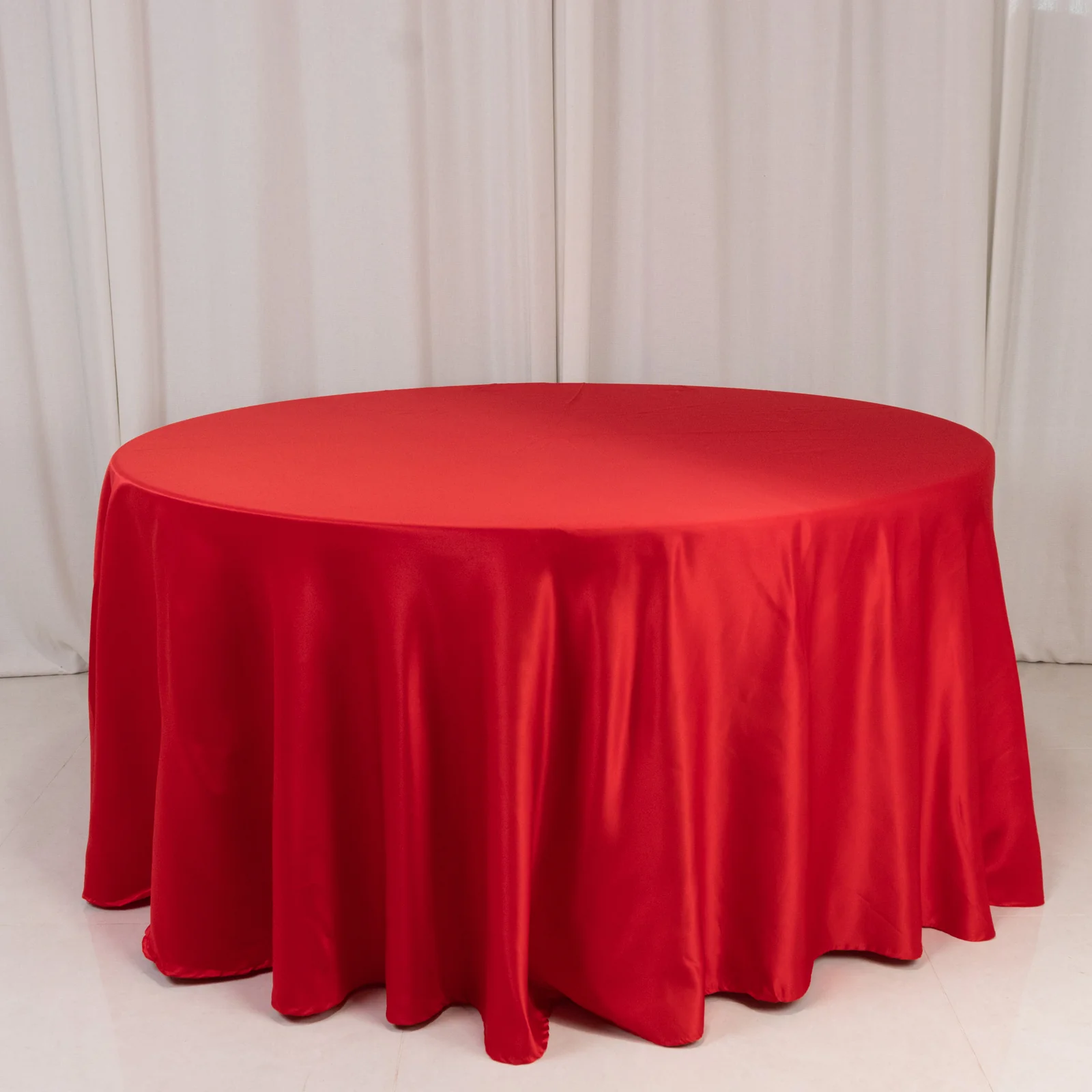 Lamour Satin Round Tablecloth 120" Red - Seamless Table Cover