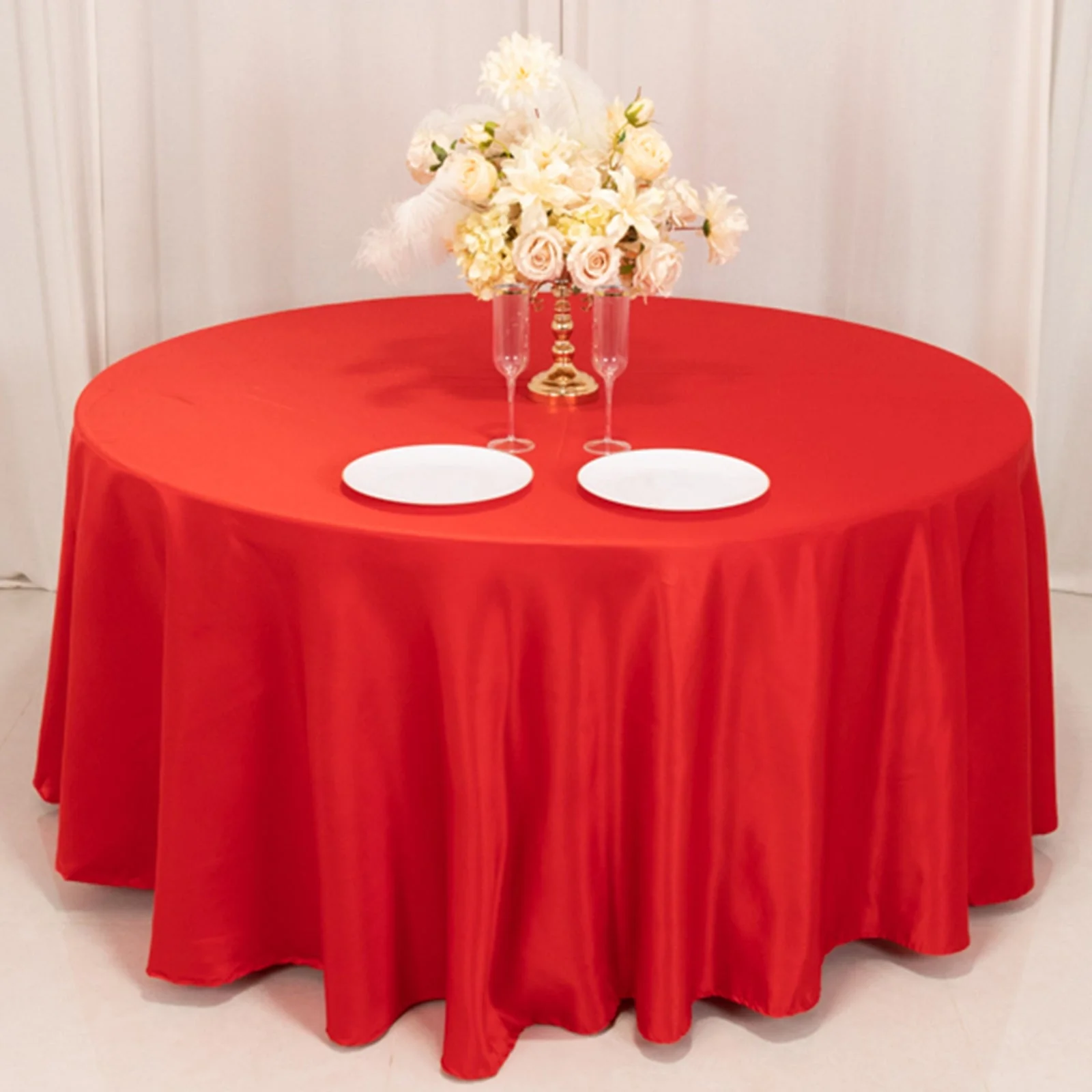 Lamour Satin Round Tablecloth 120" Red - Seamless Table Cover - Image 8