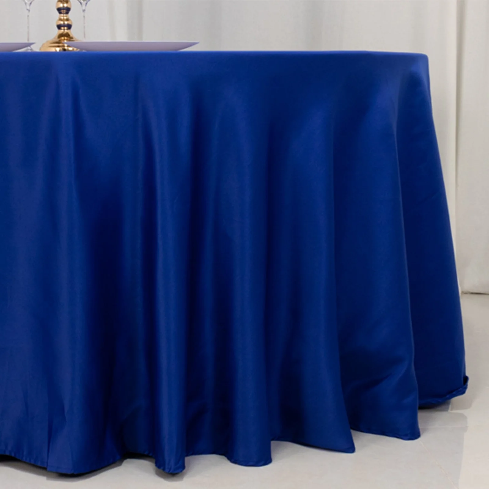 Lamour Satin Round Tablecloth 120" Royal Blue - Seamless Table Cover - Image 2