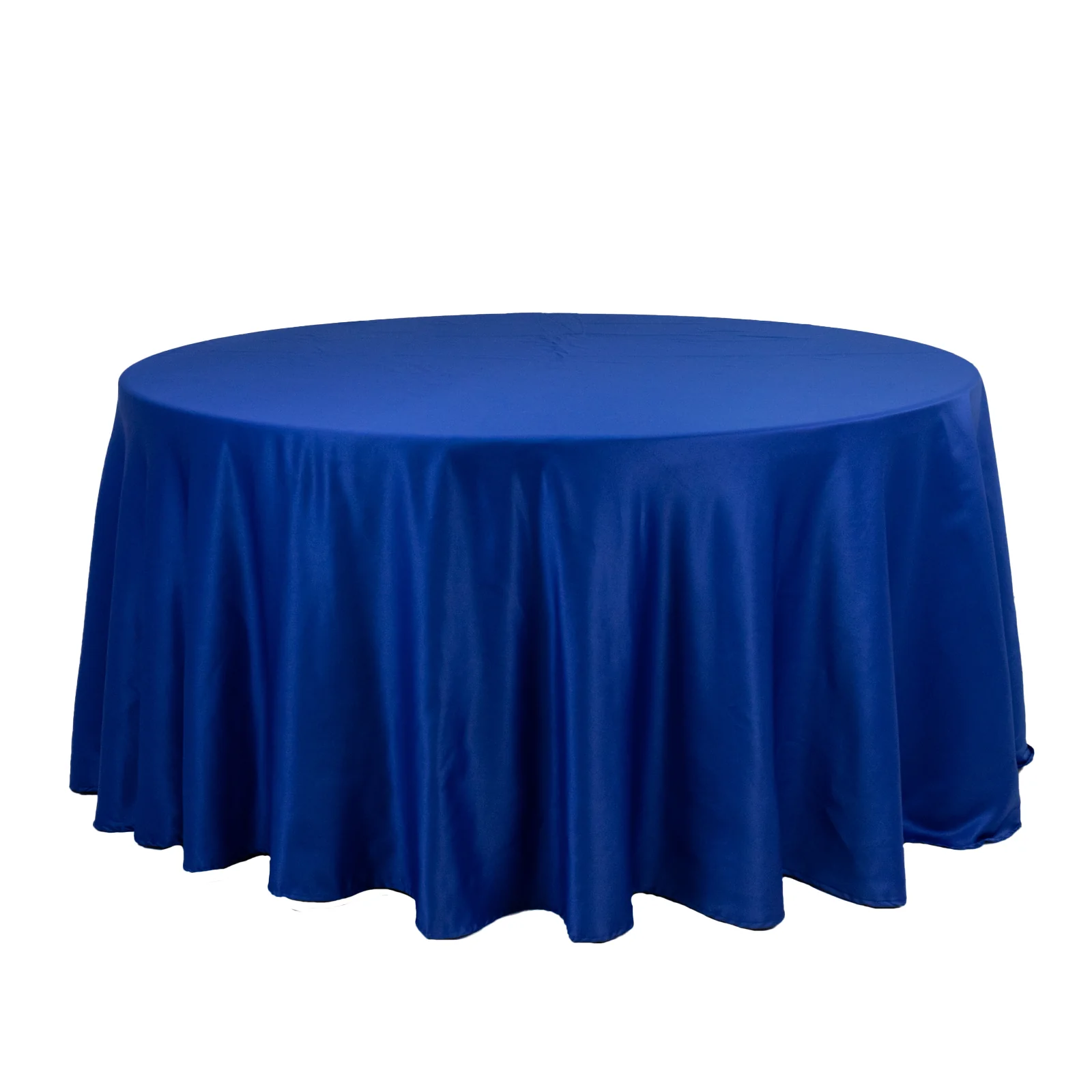Lamour Satin Round Tablecloth 120" Royal Blue - Seamless Table Cover - Image 3